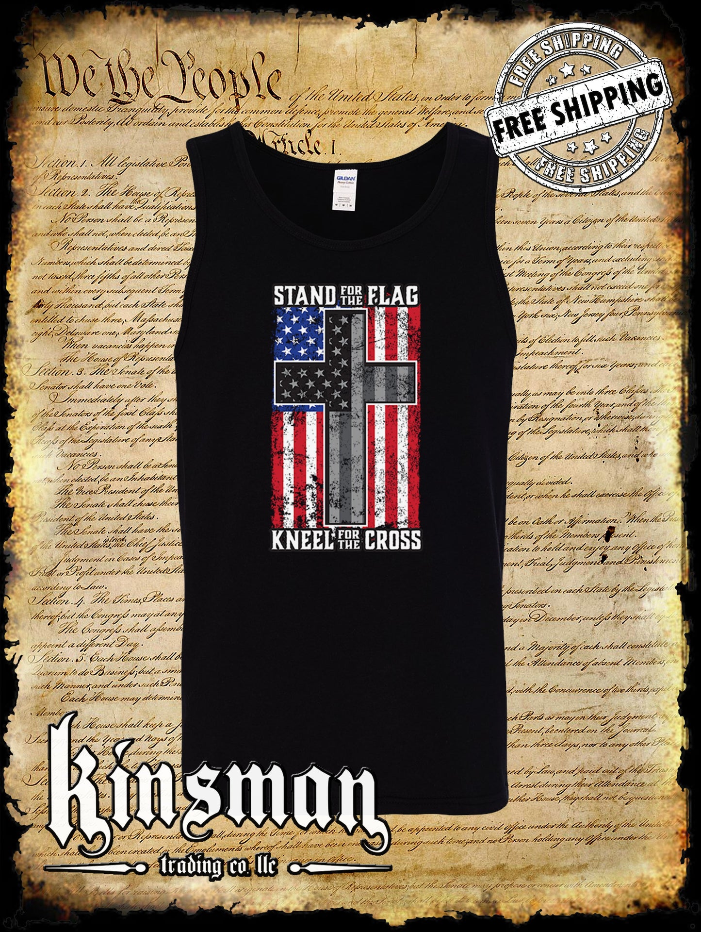 Stand for the Flag Kneel for the Cross Tank Top T-Shirt US Patriot