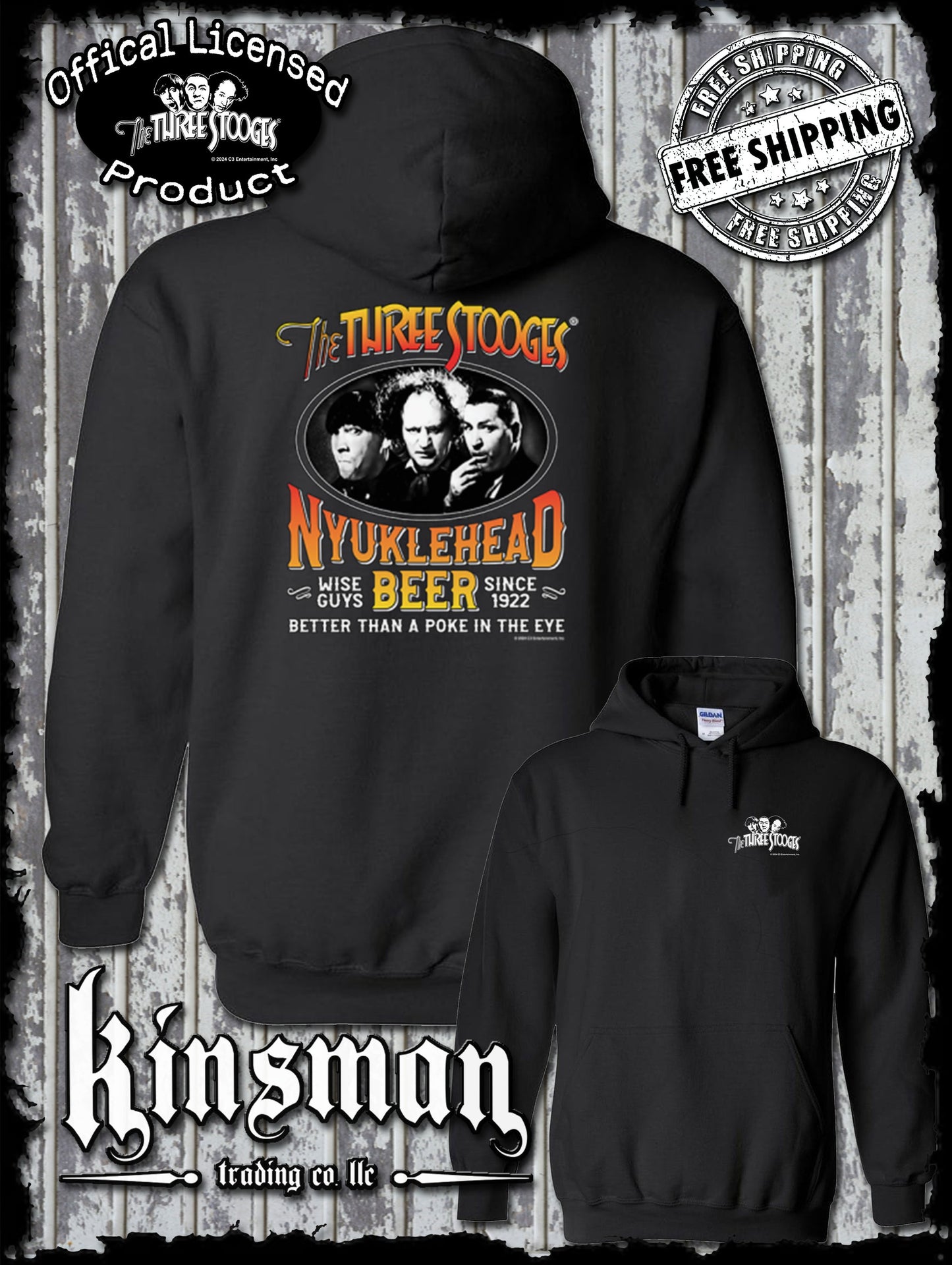 Three Stooges Nyuklehead Beer Label 2-Sided Hoodie / Sweatshirt