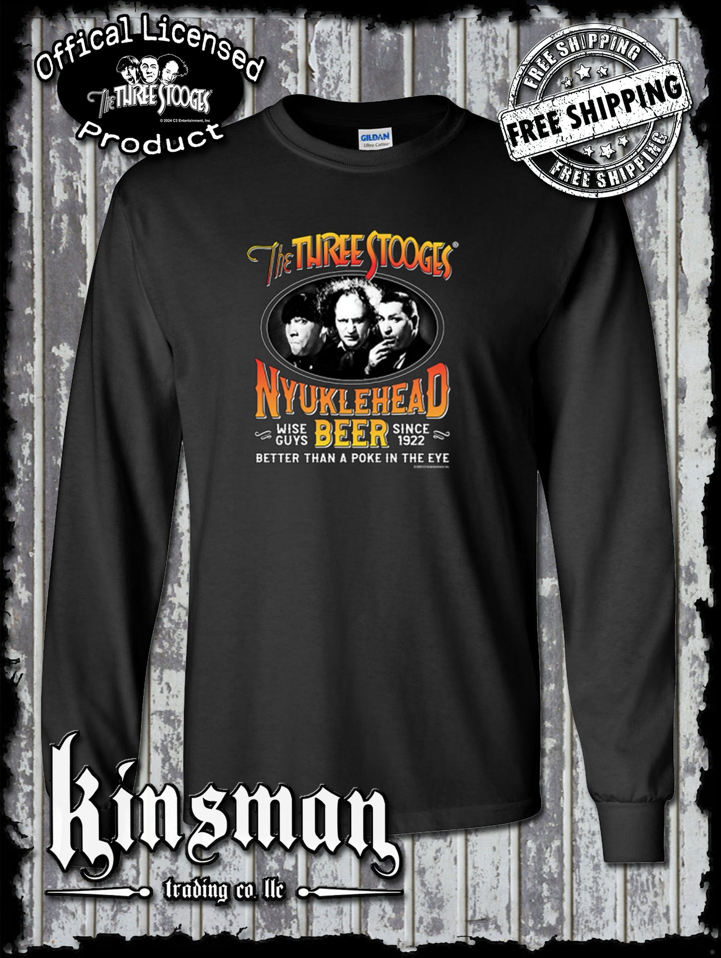 Three Stooges Nyuklehead Beer Label Long Sleeve T-Shirt