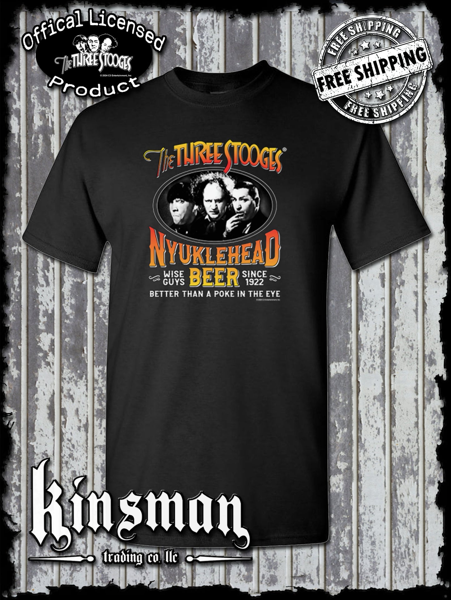 Three Stooges Nyuklehead Beer Label T-Shirt