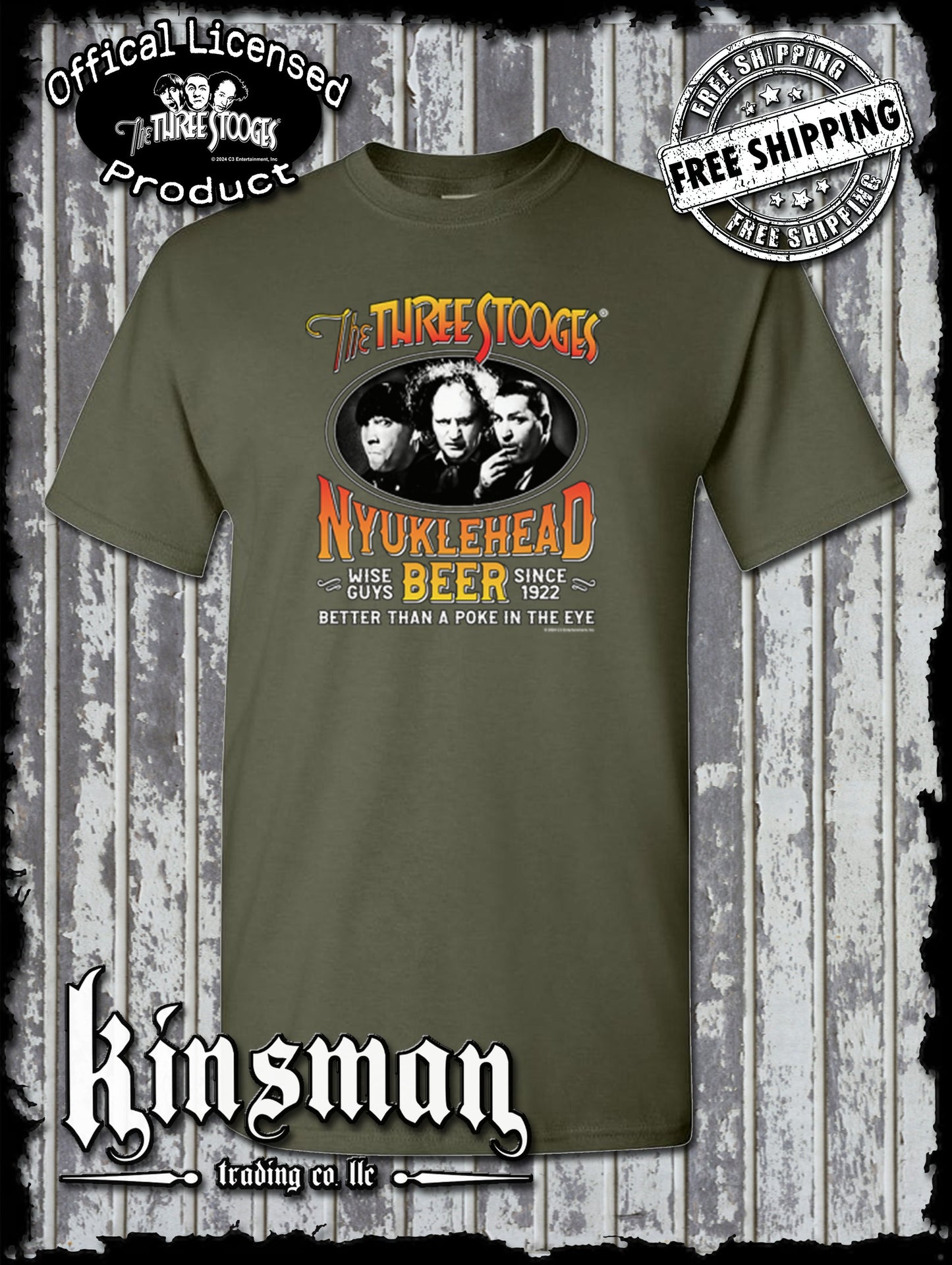 Three Stooges Nyuklehead Beer Label T-Shirt
