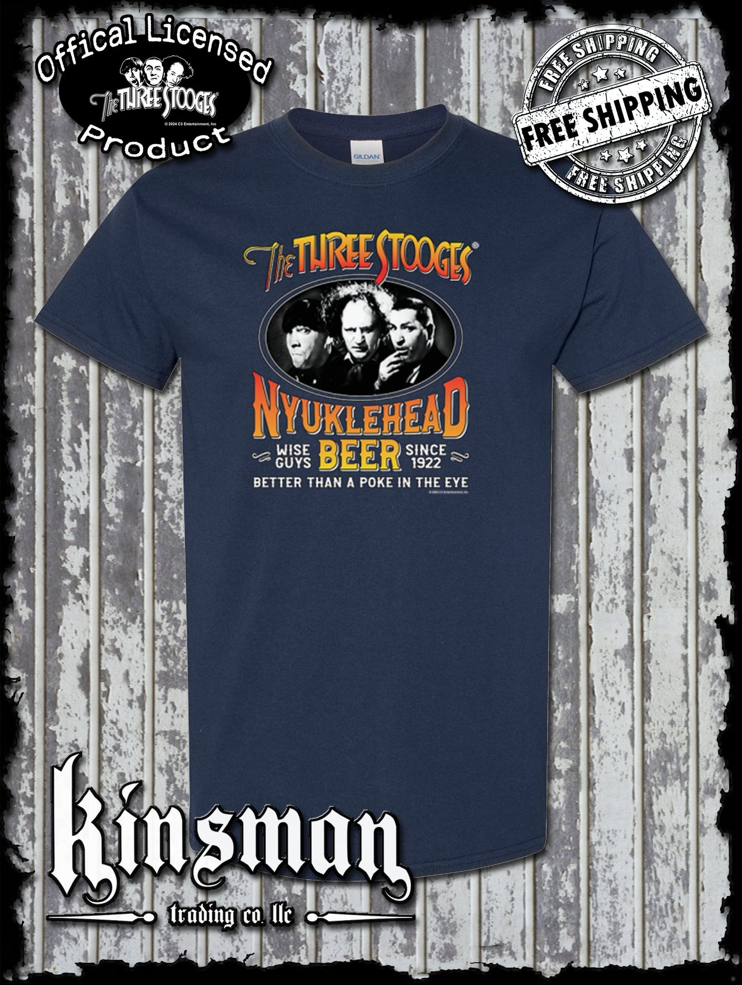 Three Stooges Nyuklehead Beer Label T-Shirt