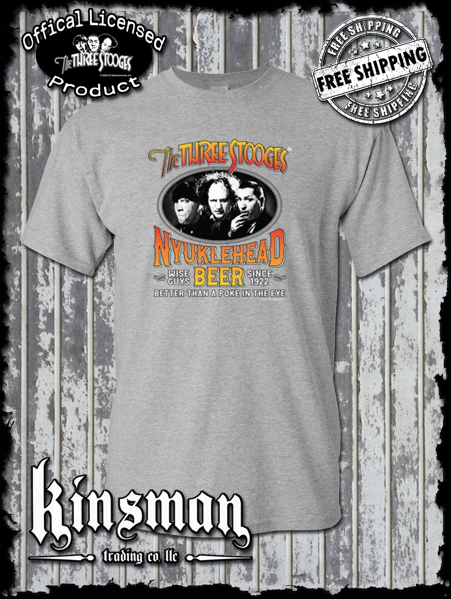 Three Stooges Nyuklehead Beer Label T-Shirt