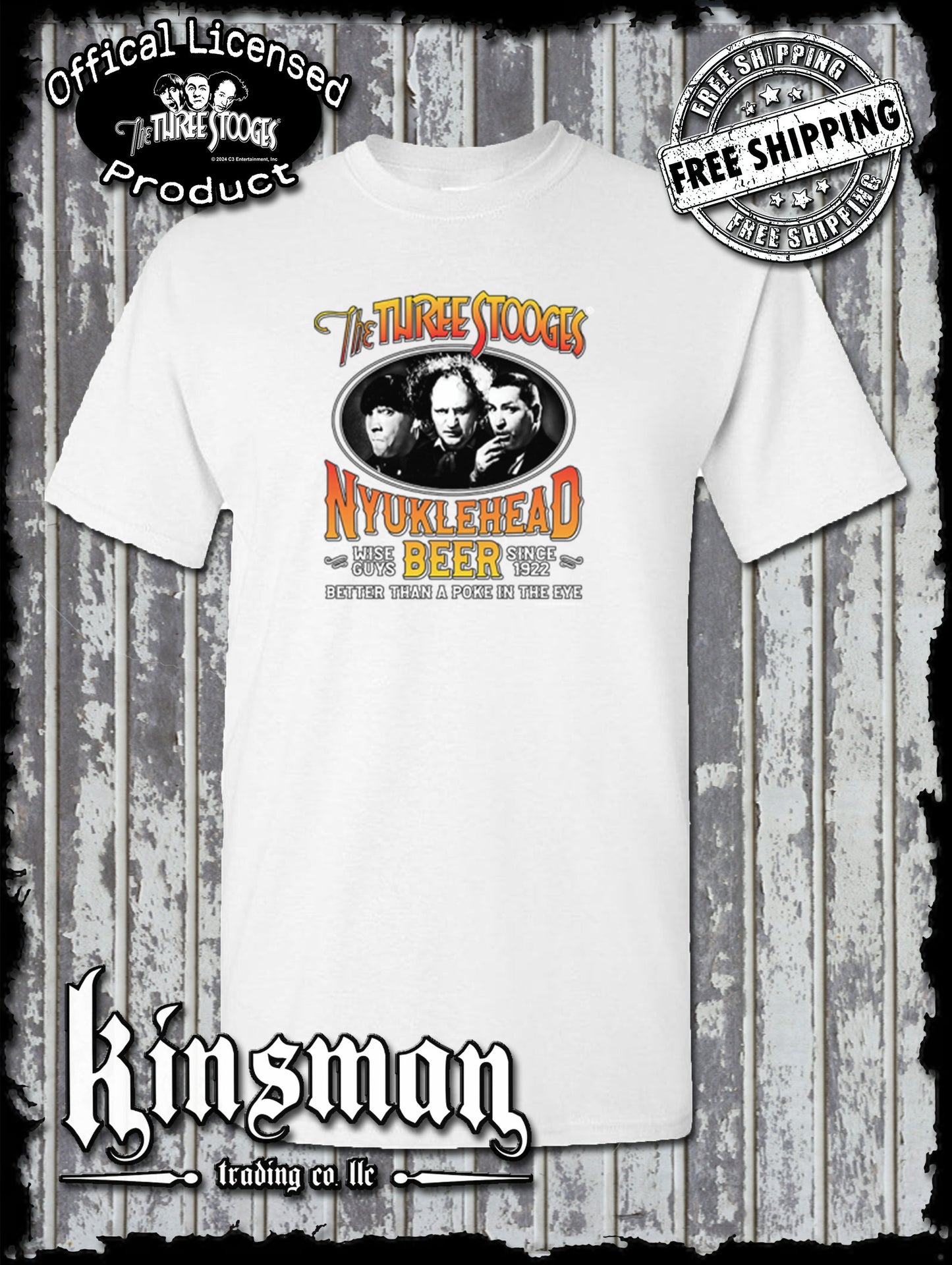 Three Stooges Nyuklehead Beer Label T-Shirt
