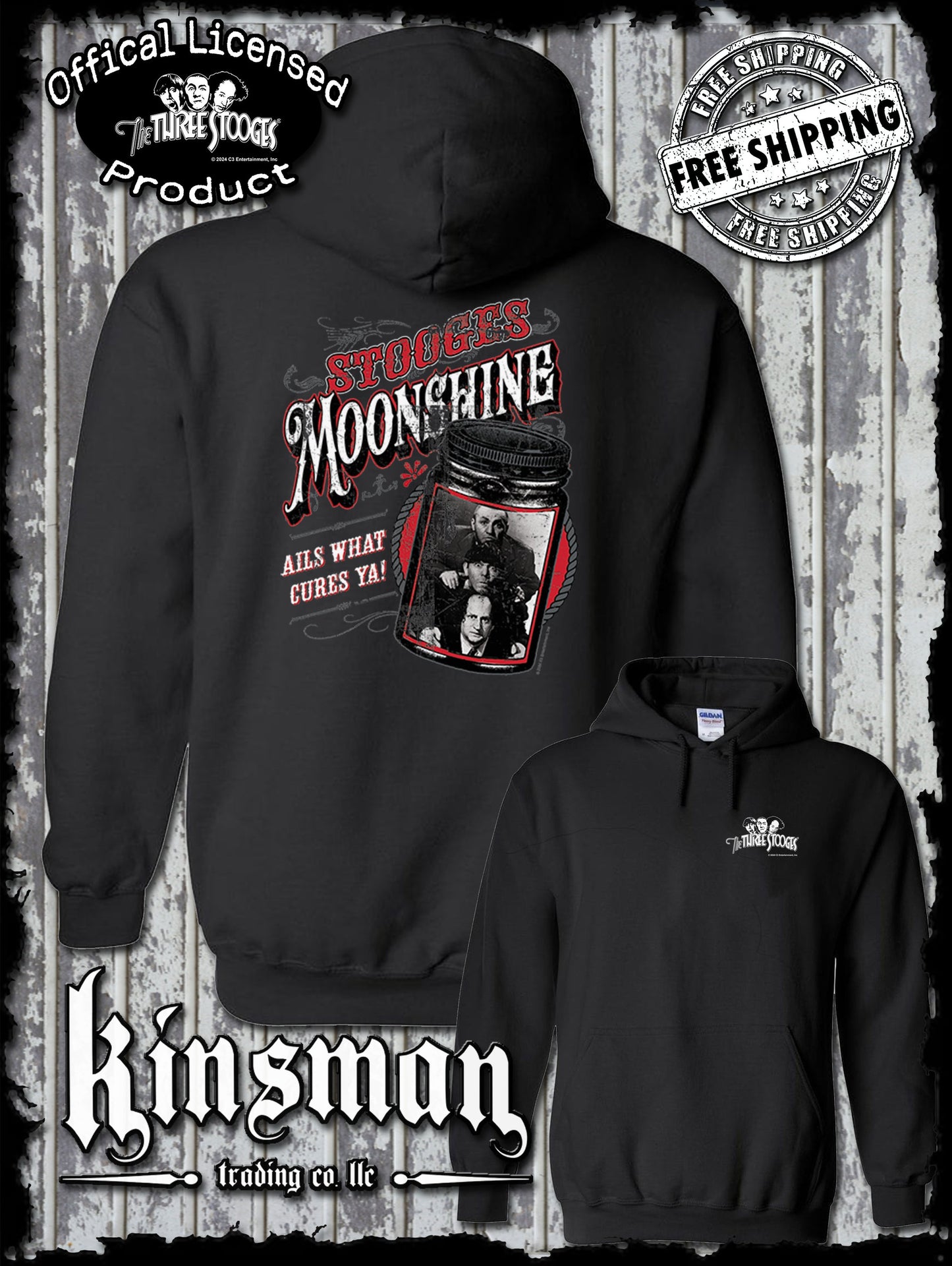 Three Stooges Moonshine 2-Sided Hoodie / Sweatshirt