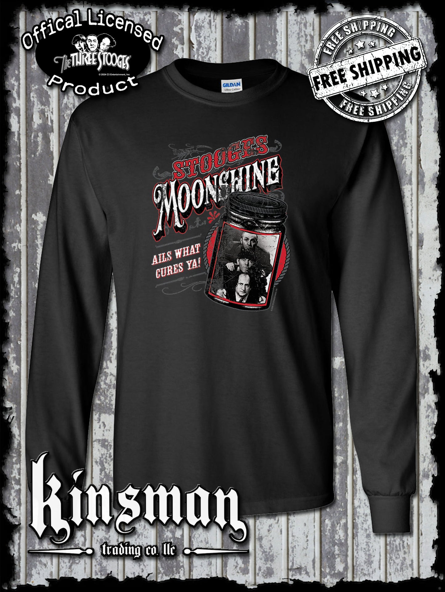 Three Stooges Moonshine Long Sleeve T-Shirt