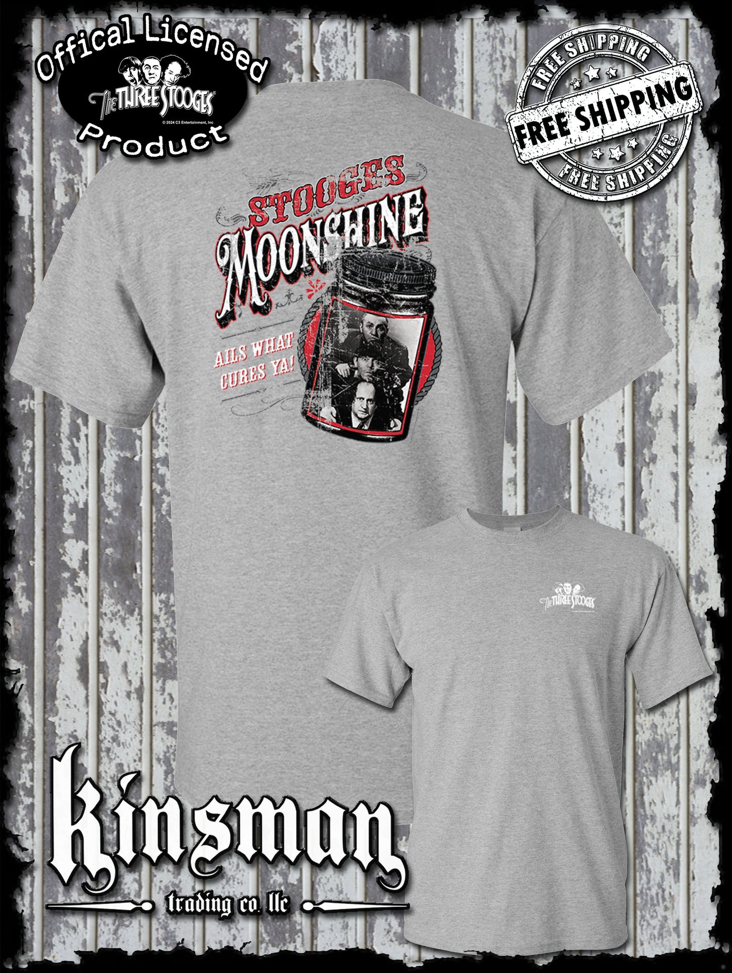 Three Stooges Moonshine 2-Sided T-Shirt