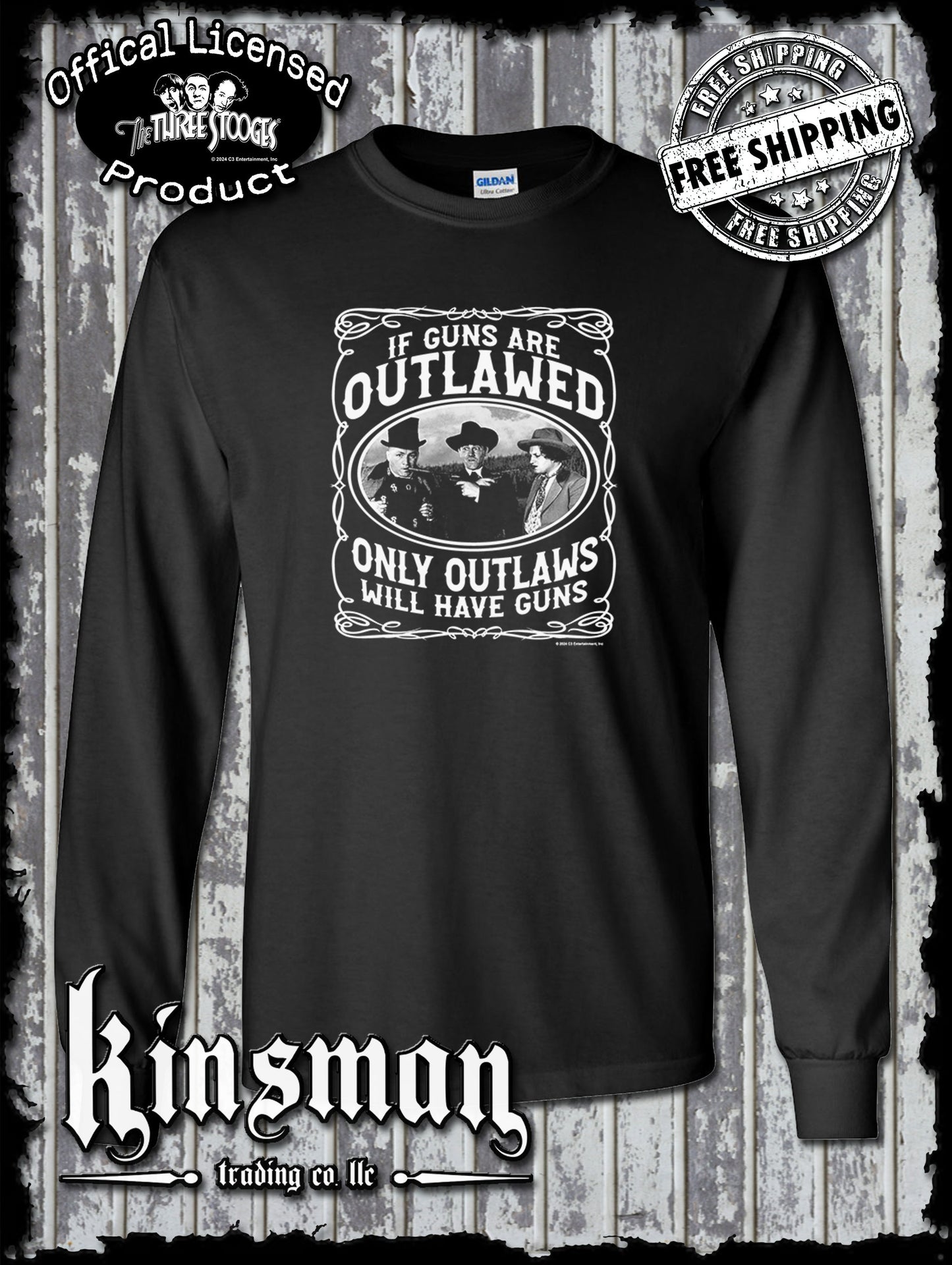 Three Stooges Outlaws 2nd Amendment Long Sleeve T-Shirt
