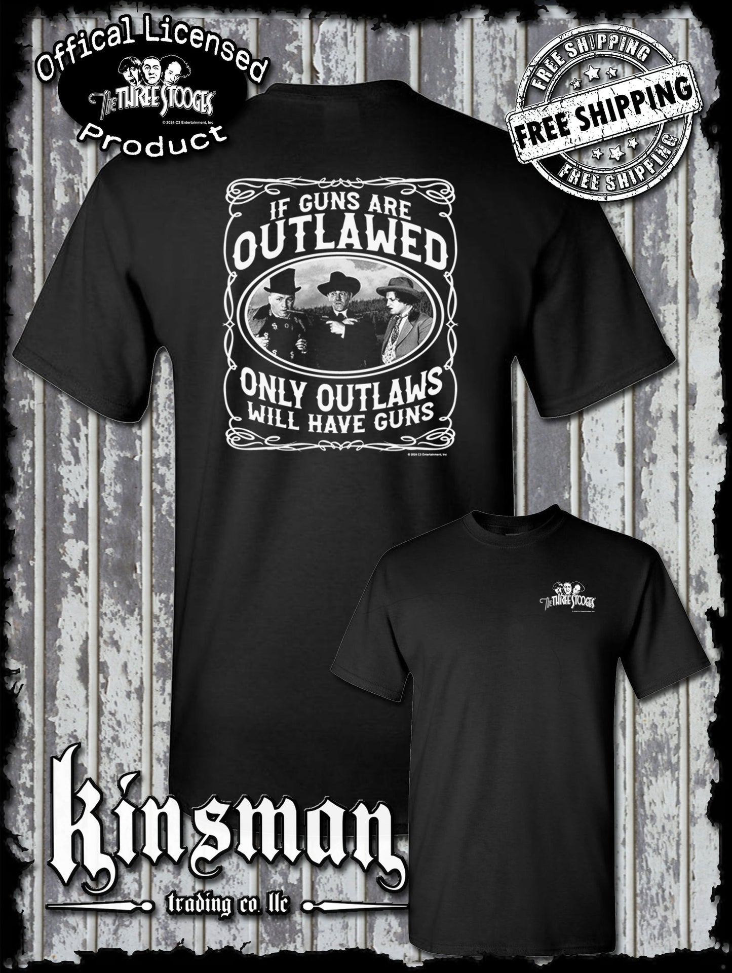 Three Stooges Outlaws 2nd Amendment 2-Sided T-Shirt