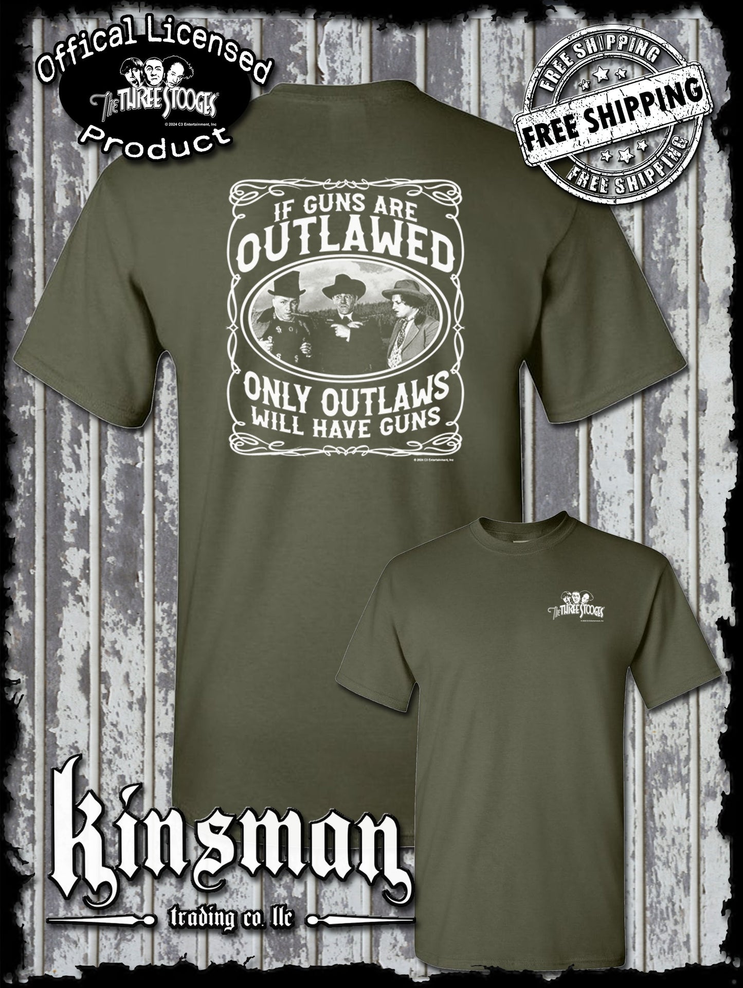 Three Stooges Outlaws 2nd Amendment 2-Sided T-Shirt