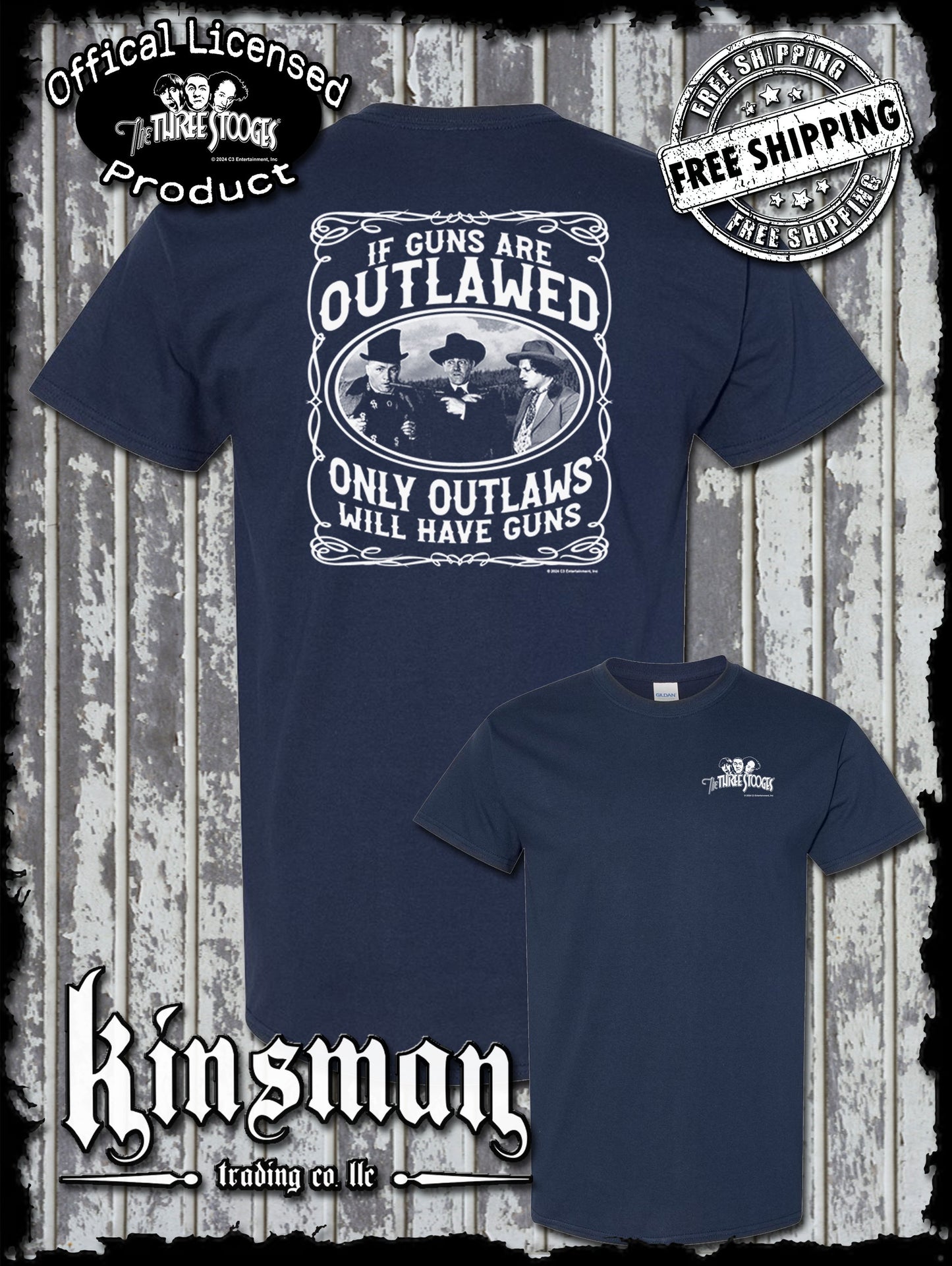 Three Stooges Outlaws 2nd Amendment 2-Sided T-Shirt