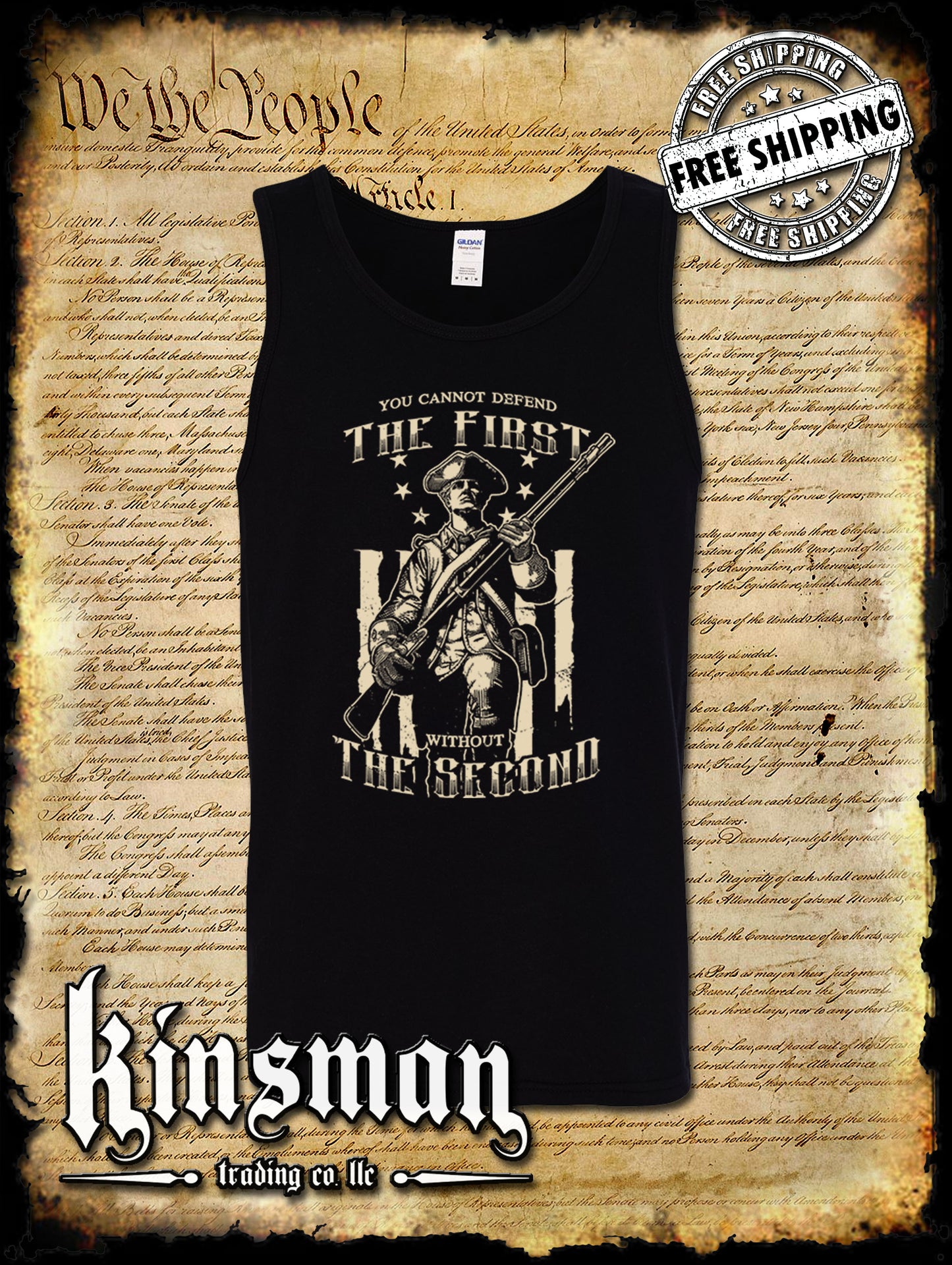 Patriot Tank Top T-Shirt / Can't Defend The 1st Without the 2nd Amendment Pro-Gun USA