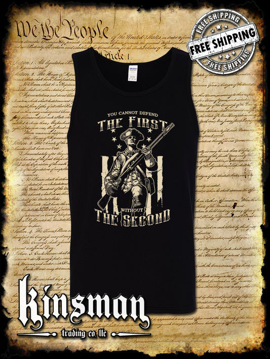 Patriot Tank Top T-Shirt / Can't Defend The 1st Without the 2nd Amendment Pro-Gun USA