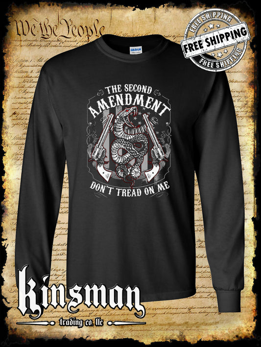 Second Amendment Don't Tread on Me Rattlesnake Long Sleeve T-Shirt .45 Revolvers