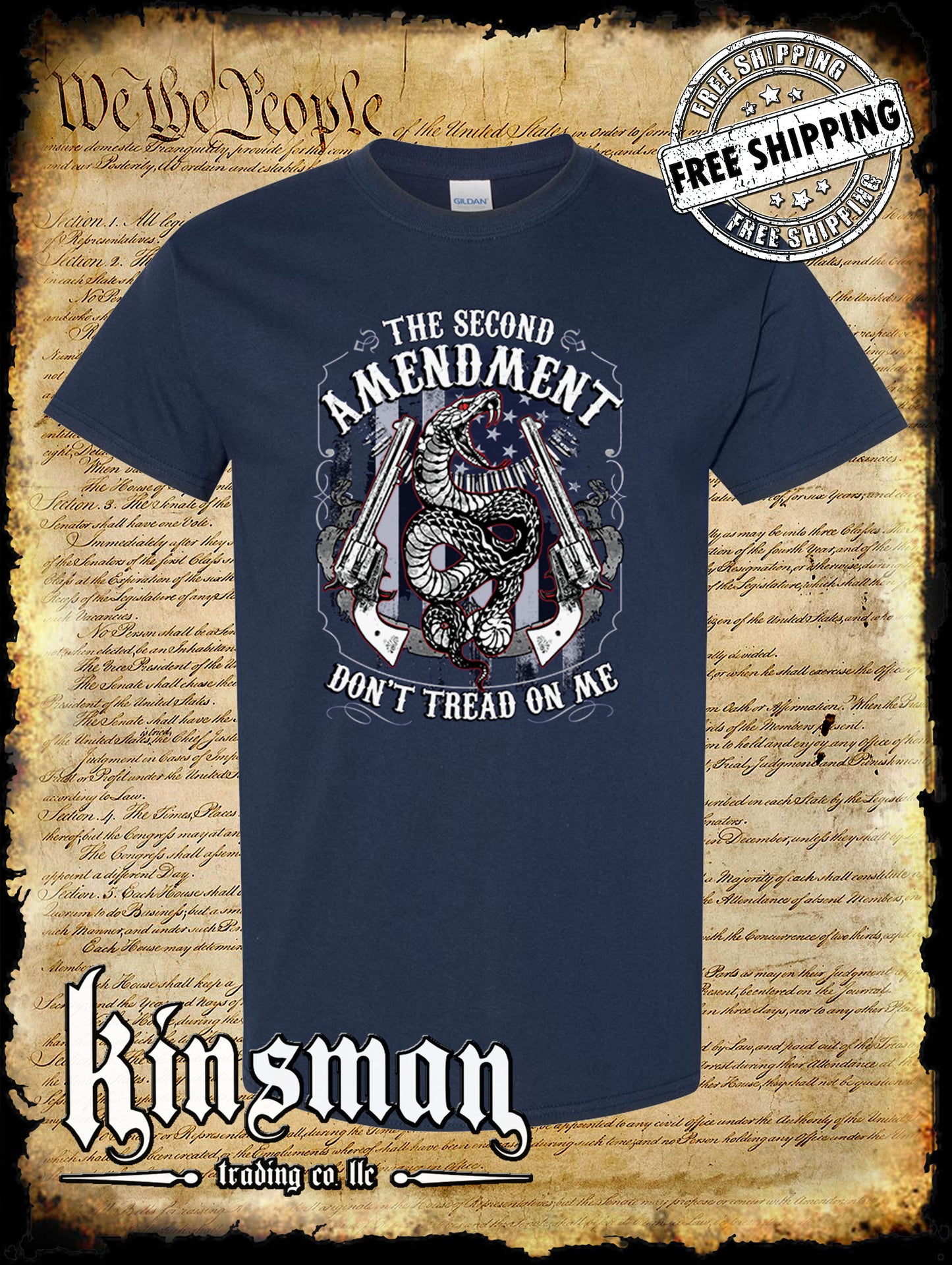 Second Amendment Don't Tread on Me Rattlesnake T-Shirt .45 Revolvers