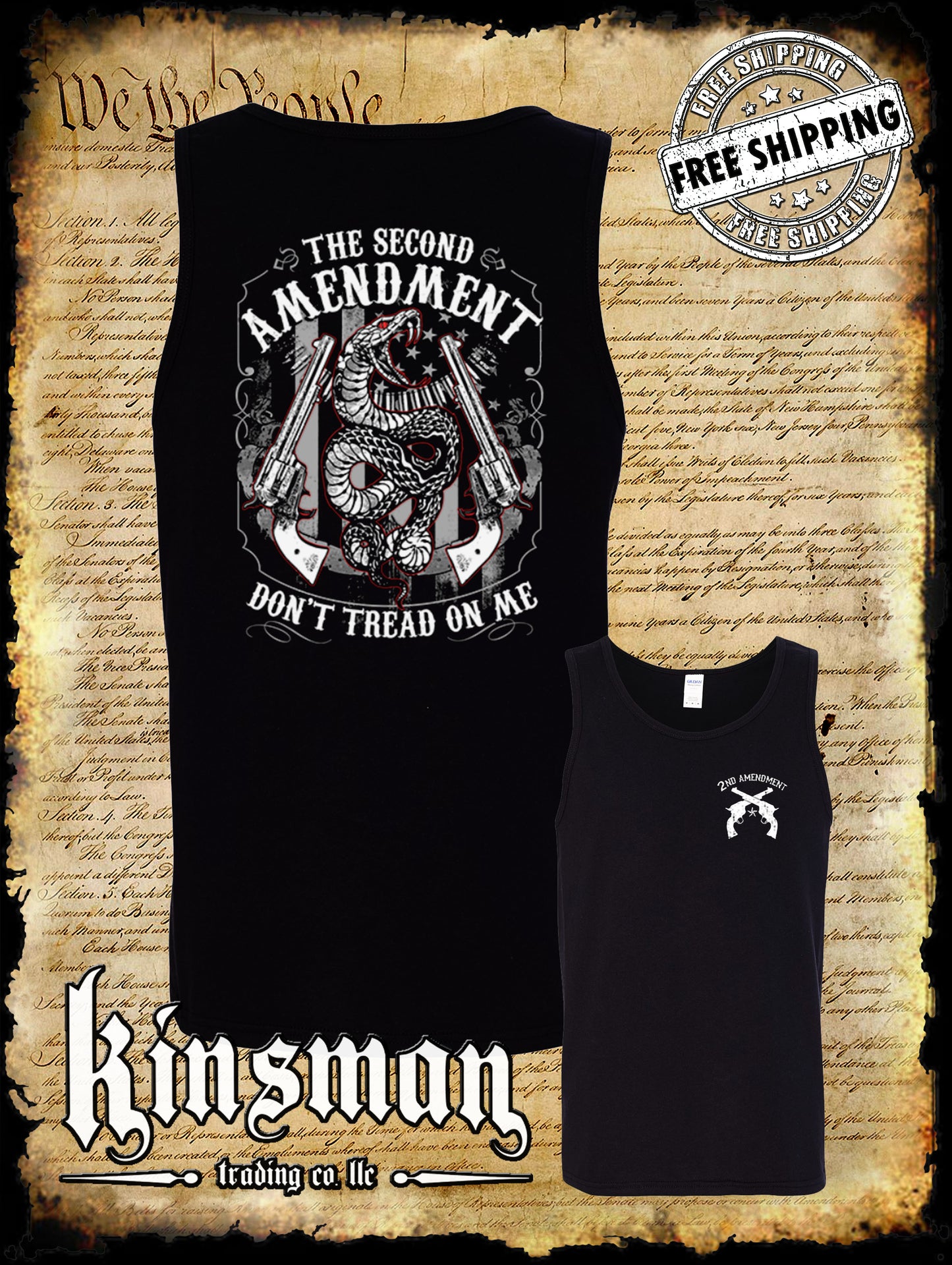 Second Amendment Don't Tread on Me Rattlesnake 2-Sided Tank Top T-Shirt .45 Revolvers