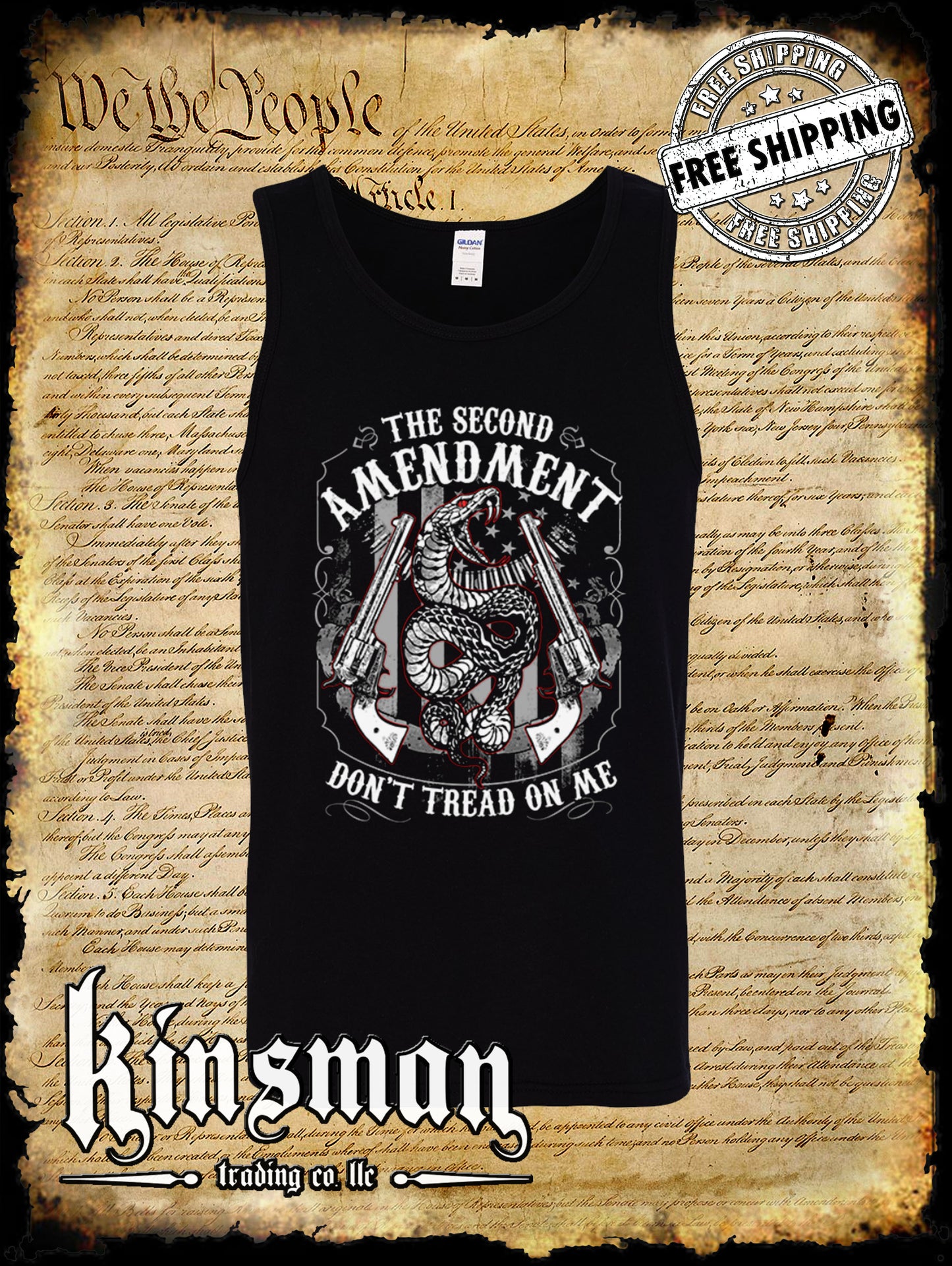 Second Amendment Don't Tread on Me Rattlesnake Tank Top T-Shirt .45 Revolvers