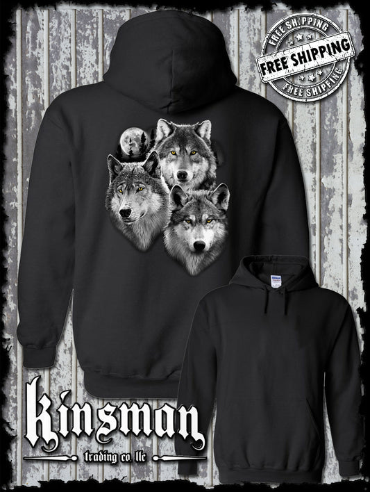 Wolves Portrait with Moon Hoodie / Sweatshirt Wildlife Wolf Pack Indian Native American