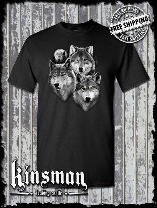 Wolves Portrait with Moon T-Shirt / Wildlife Wolf Pack Indian Native American