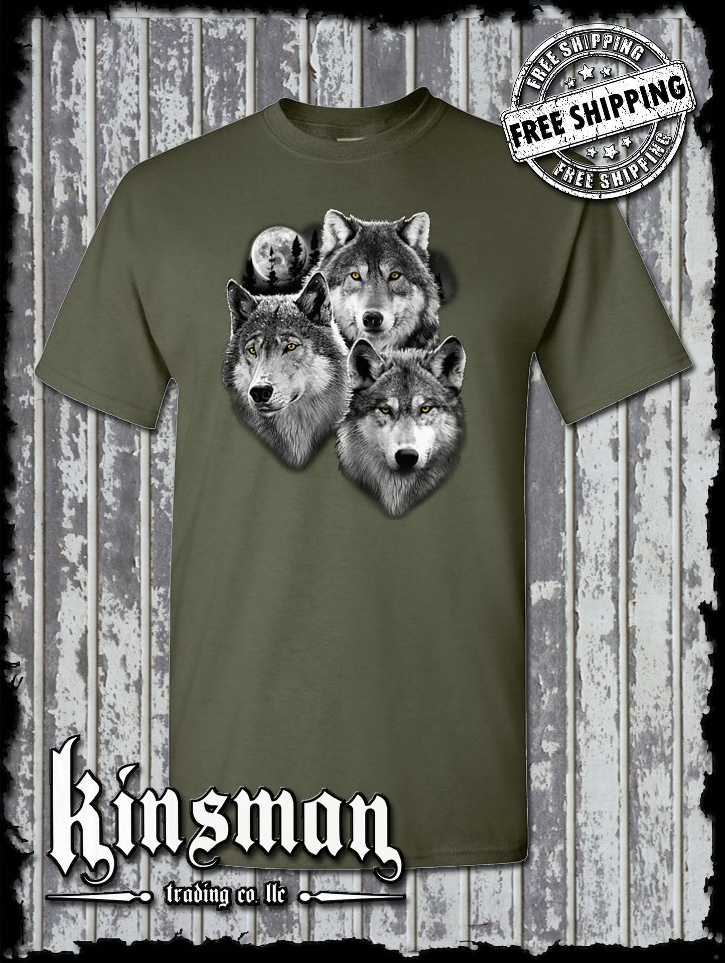 Wolves Portrait with Moon T-Shirt / Wildlife Wolf Pack Indian Native American