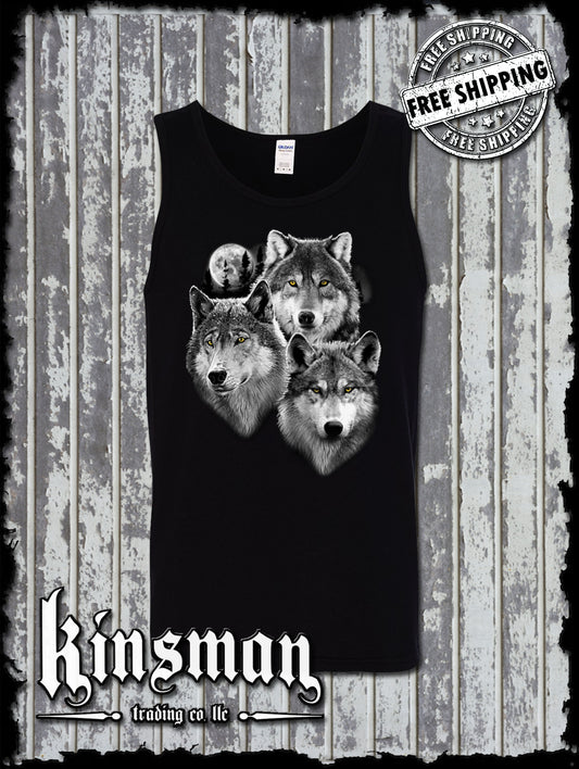 Wolves Portrait with Moon Tank Top T-Shirt / Wildlife Wolf Pack Indian Native American