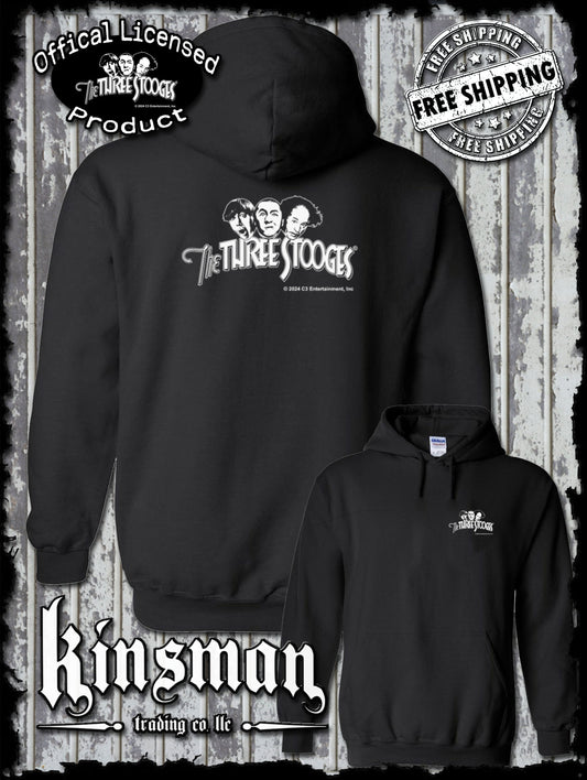 Three Stooges Classic White Logo 2-Sided Hoodie / Sweatshirt