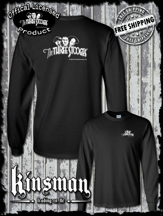 Three Stooges Classic White Logo 2-Sided Long Sleeve T-Shirt