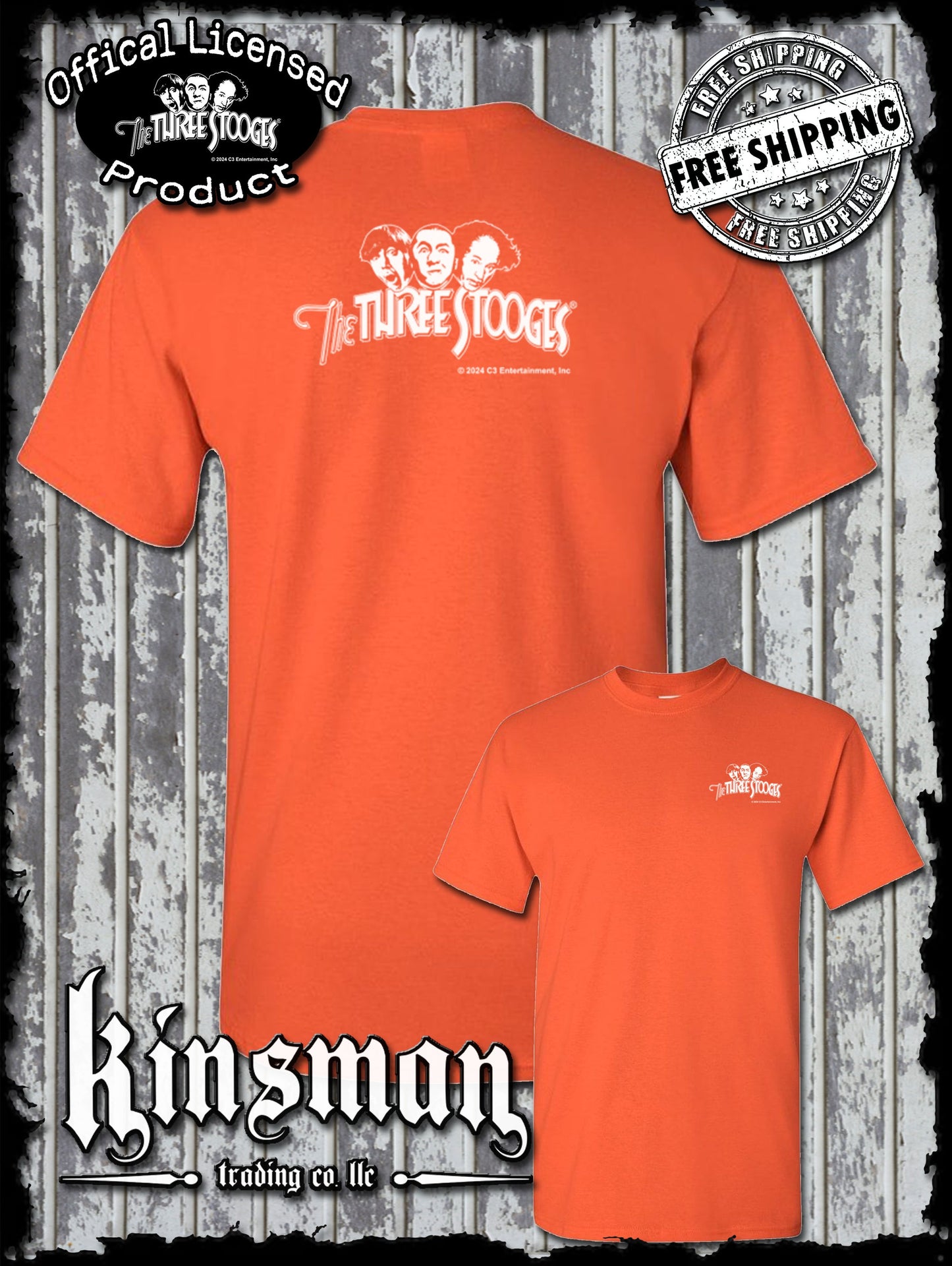 Three Stooges Classic White Logo 2-Sided T-Shirt