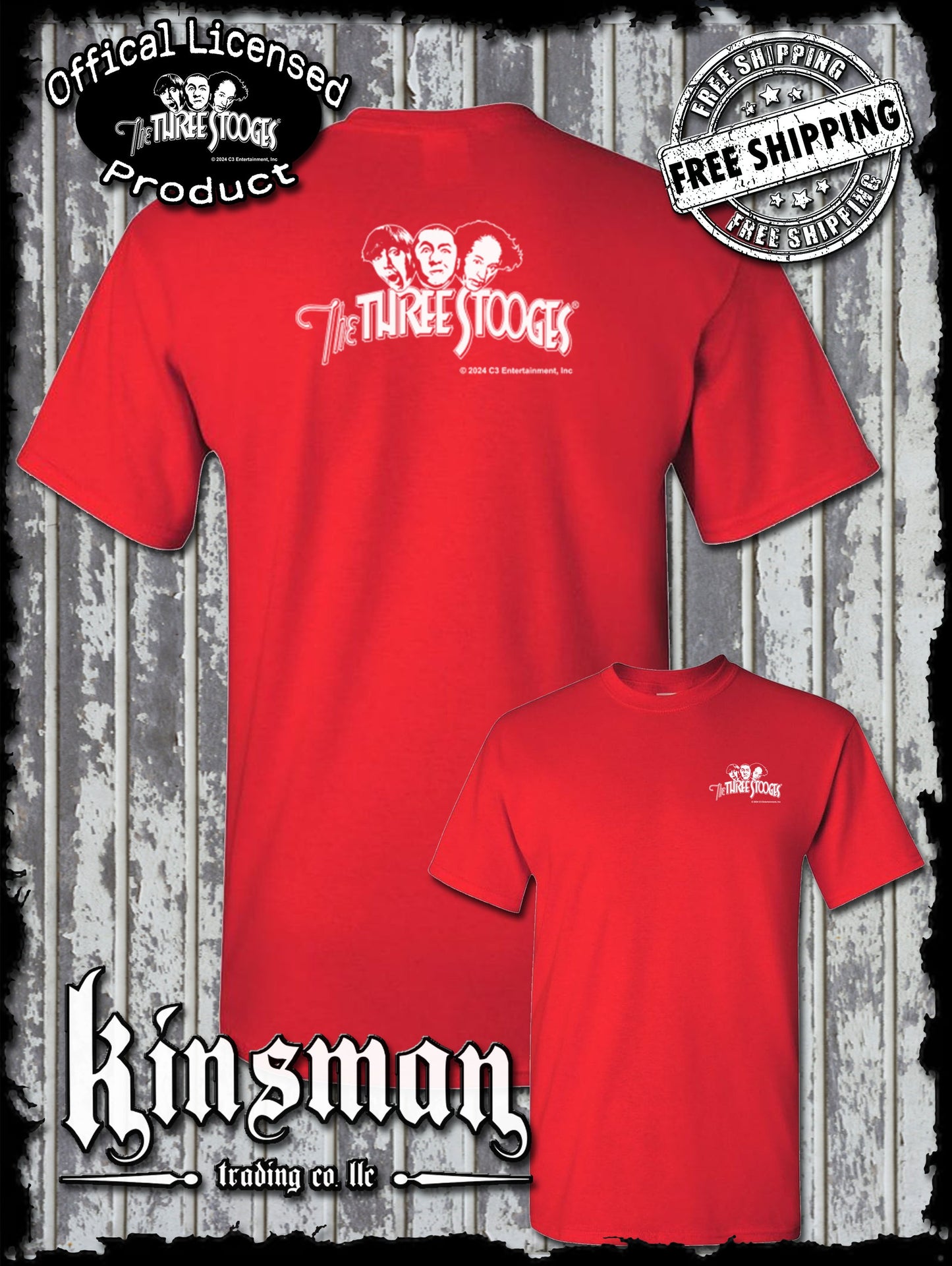 Three Stooges Classic White Logo 2-Sided T-Shirt