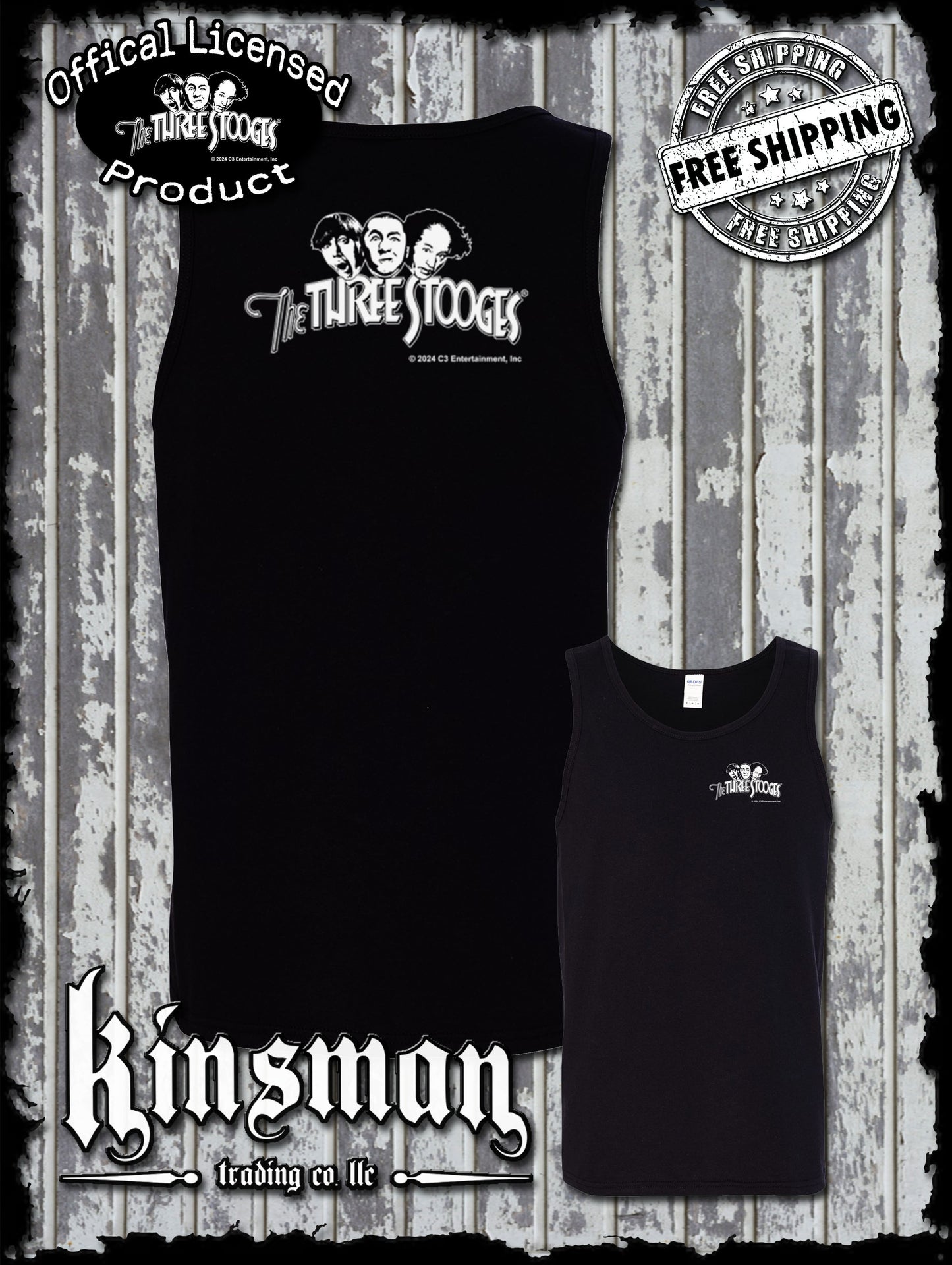 Three Stooges Classic White Logo 2-Sided Tank Top T-Shirt