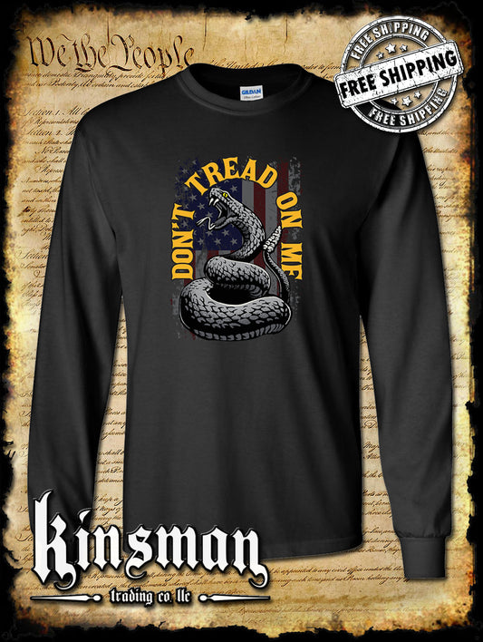 Don't Tread On Me US Flag Rattlesnake Long Sleeve T-Shirt