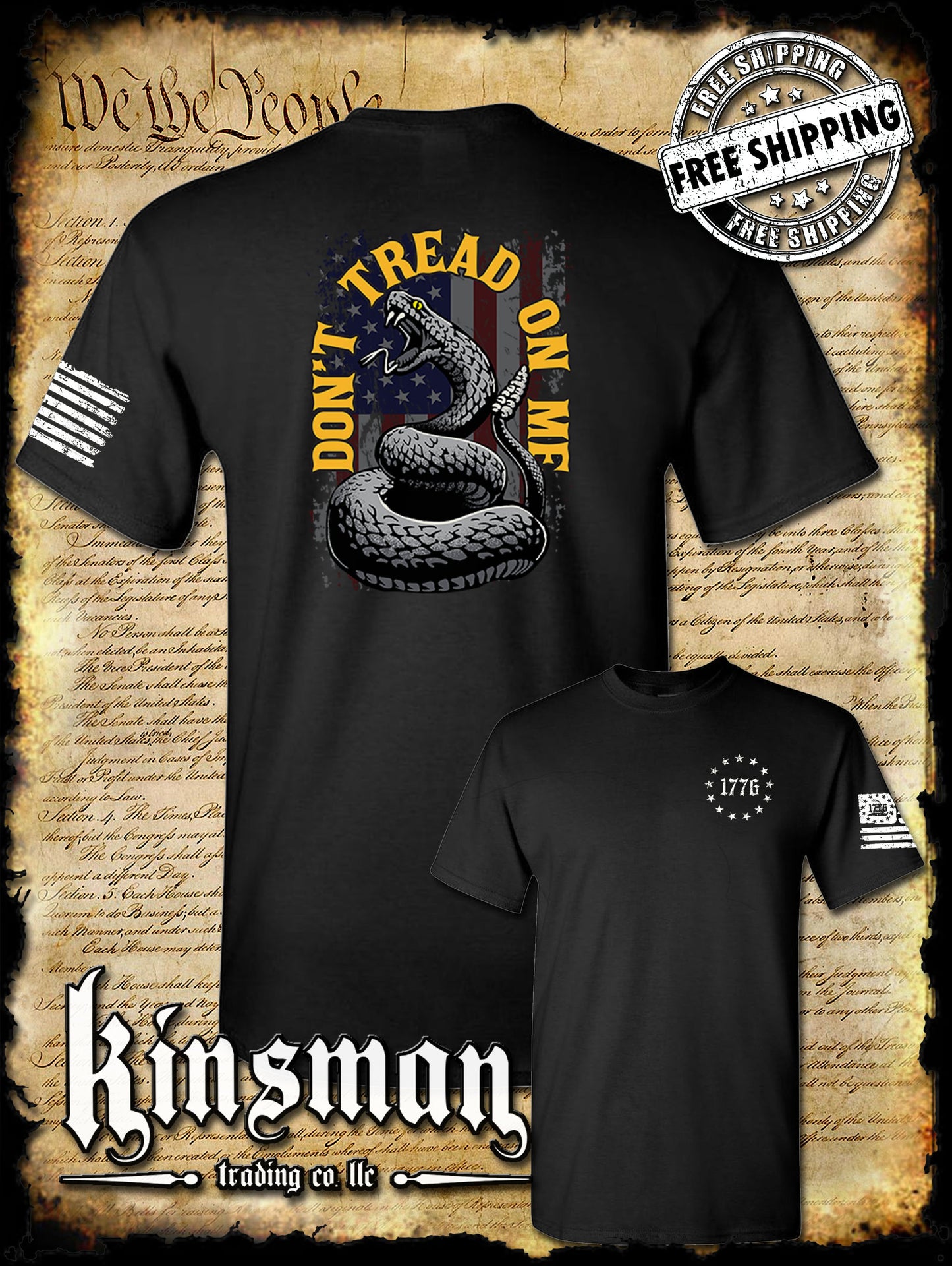 Don't Tread On Me US Flag Rattlesnake 2-Sided T-Shirt