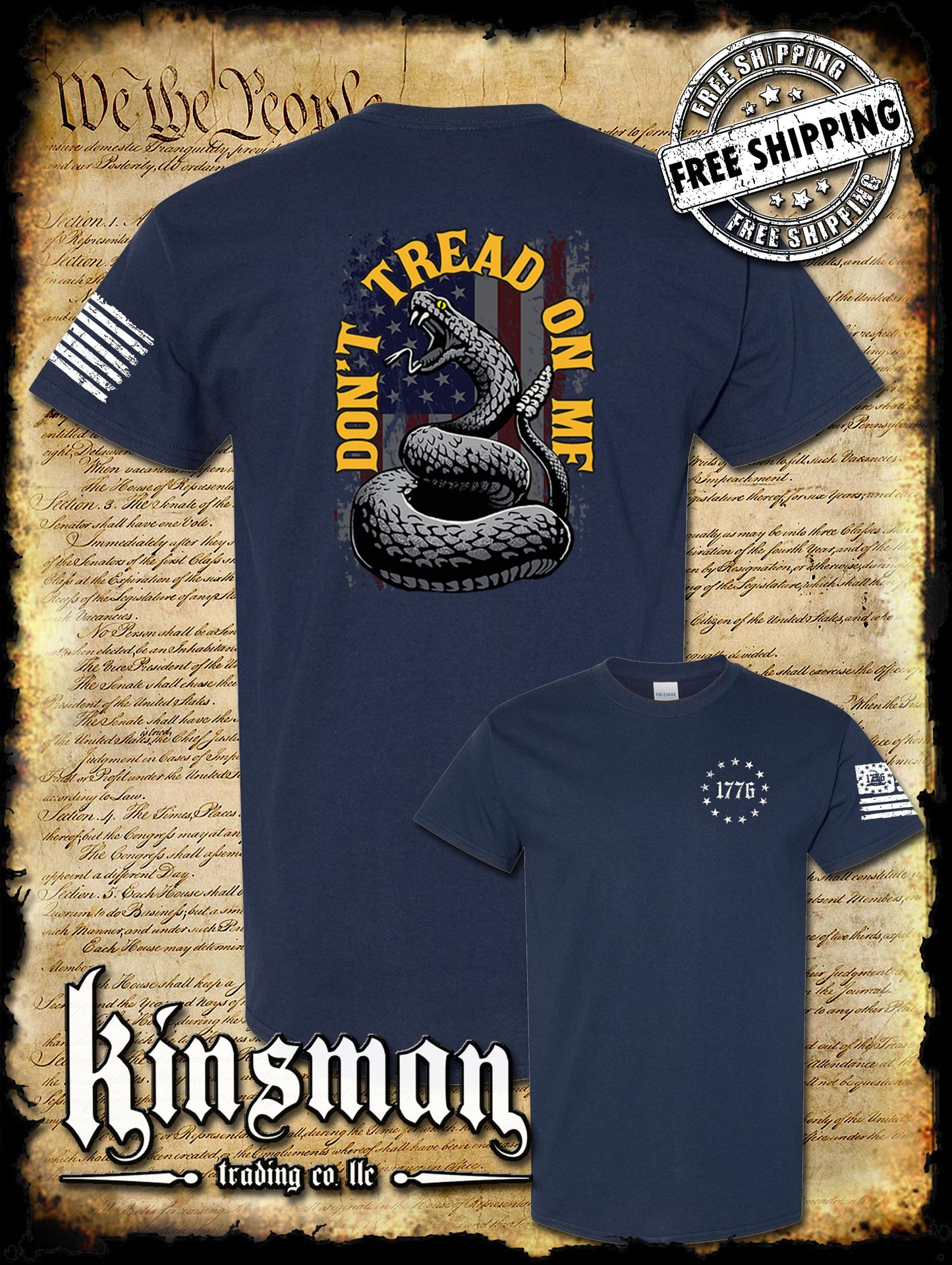Don't Tread On Me US Flag Rattlesnake 2-Sided T-Shirt