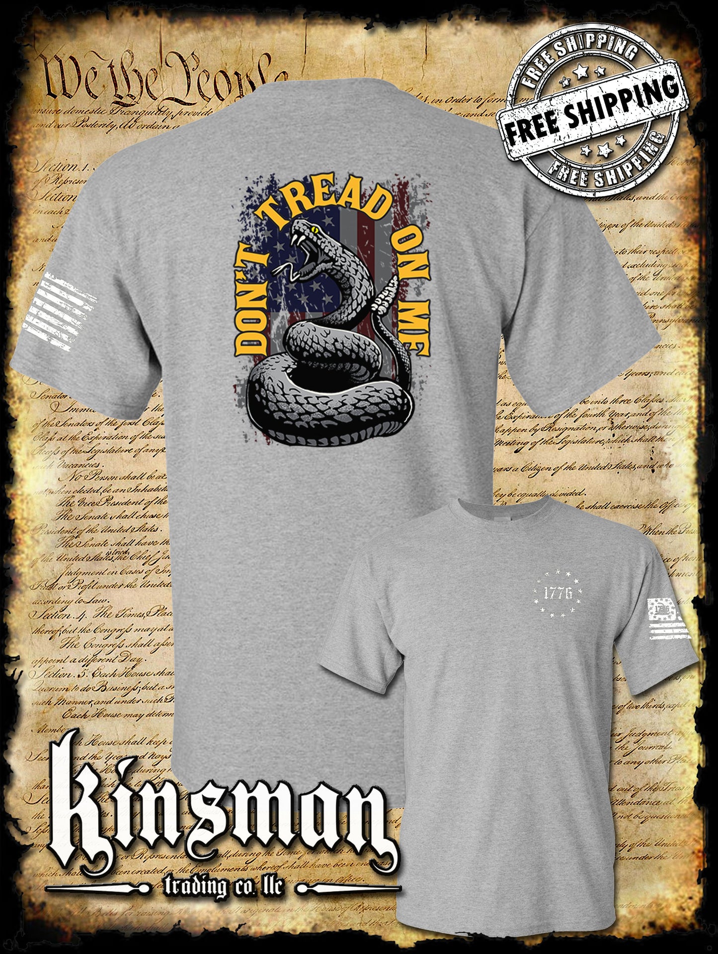 Don't Tread On Me US Flag Rattlesnake 2-Sided T-Shirt
