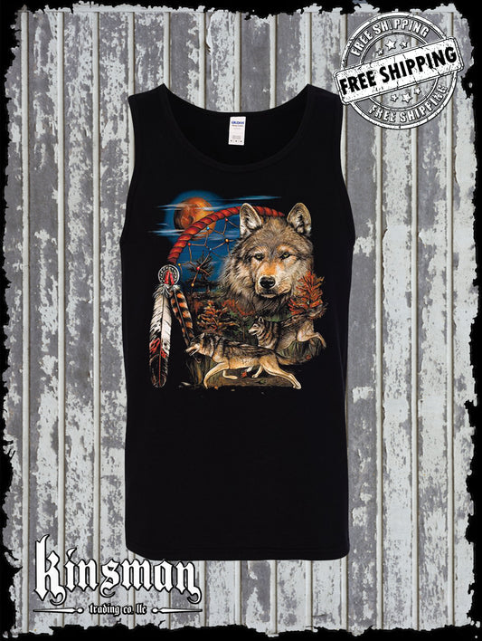 Tribesman Native American Tank Top T-Shirt / Wolves Dreamcatcher Indian Tee