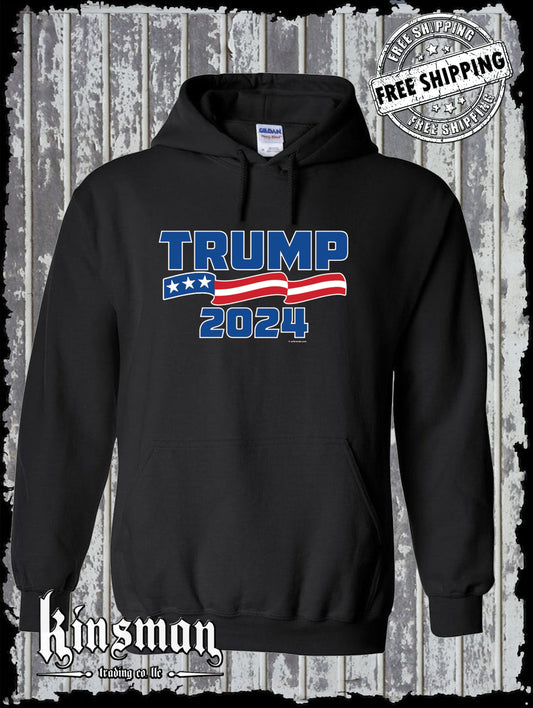 Trump 2024 For President Hoodie / Sweatshirt Republican American Flag