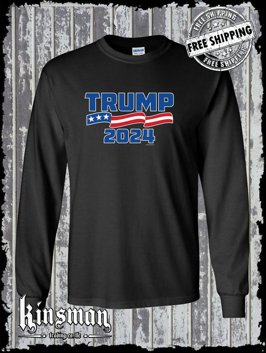 Trump 2024 For President Long Sleeve T-Shirt Republican American Flag