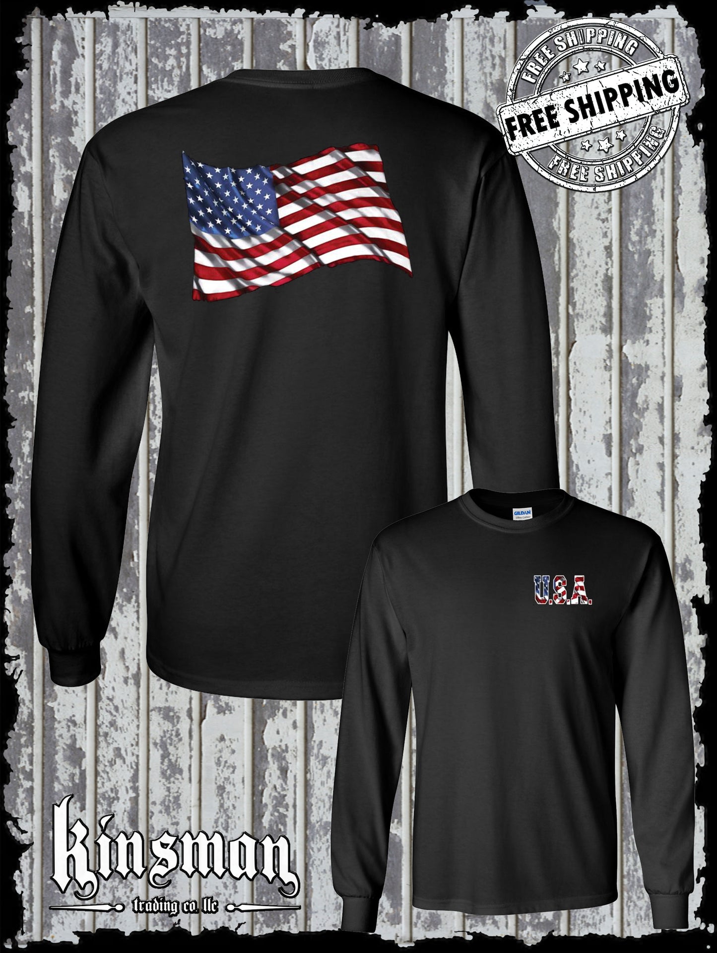 USA Flag 4th of July Long Sleeve T-Shirt United States of America Tee