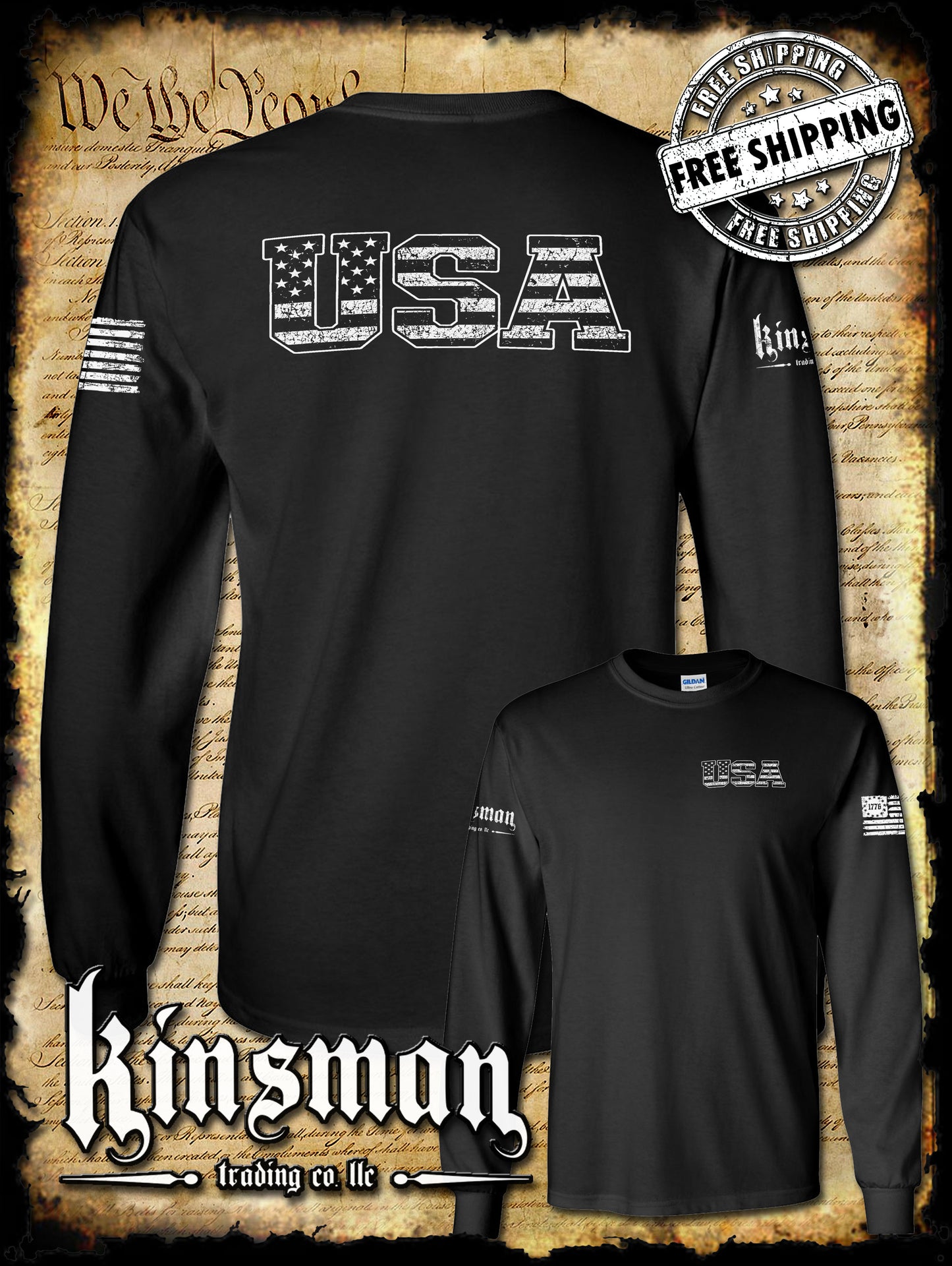USA American Flag 2-Sided Long Sleeve T-Shirt