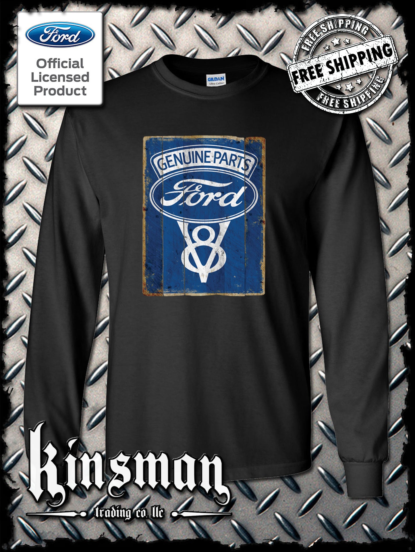 Ford Genuine Parts V8 Vintage Sign Long Sleeve T-Shirt - Mustang GT500 Shelby