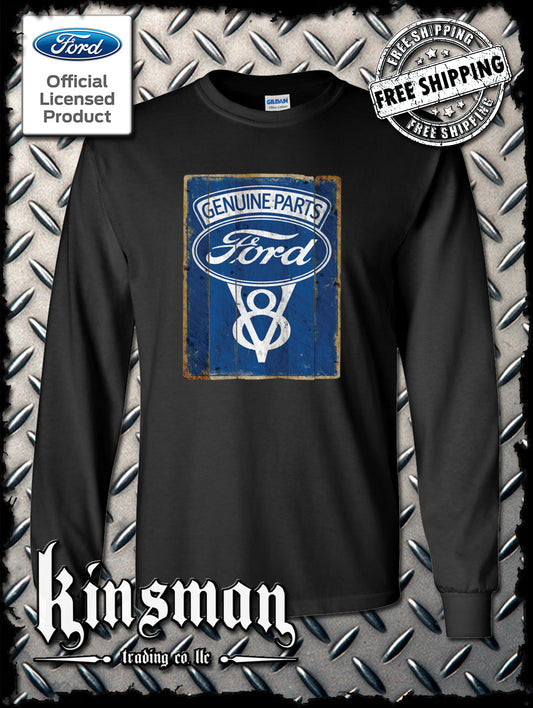 Ford Genuine Parts V8 Vintage Sign Long Sleeve T-Shirt - Mustang GT500 Shelby