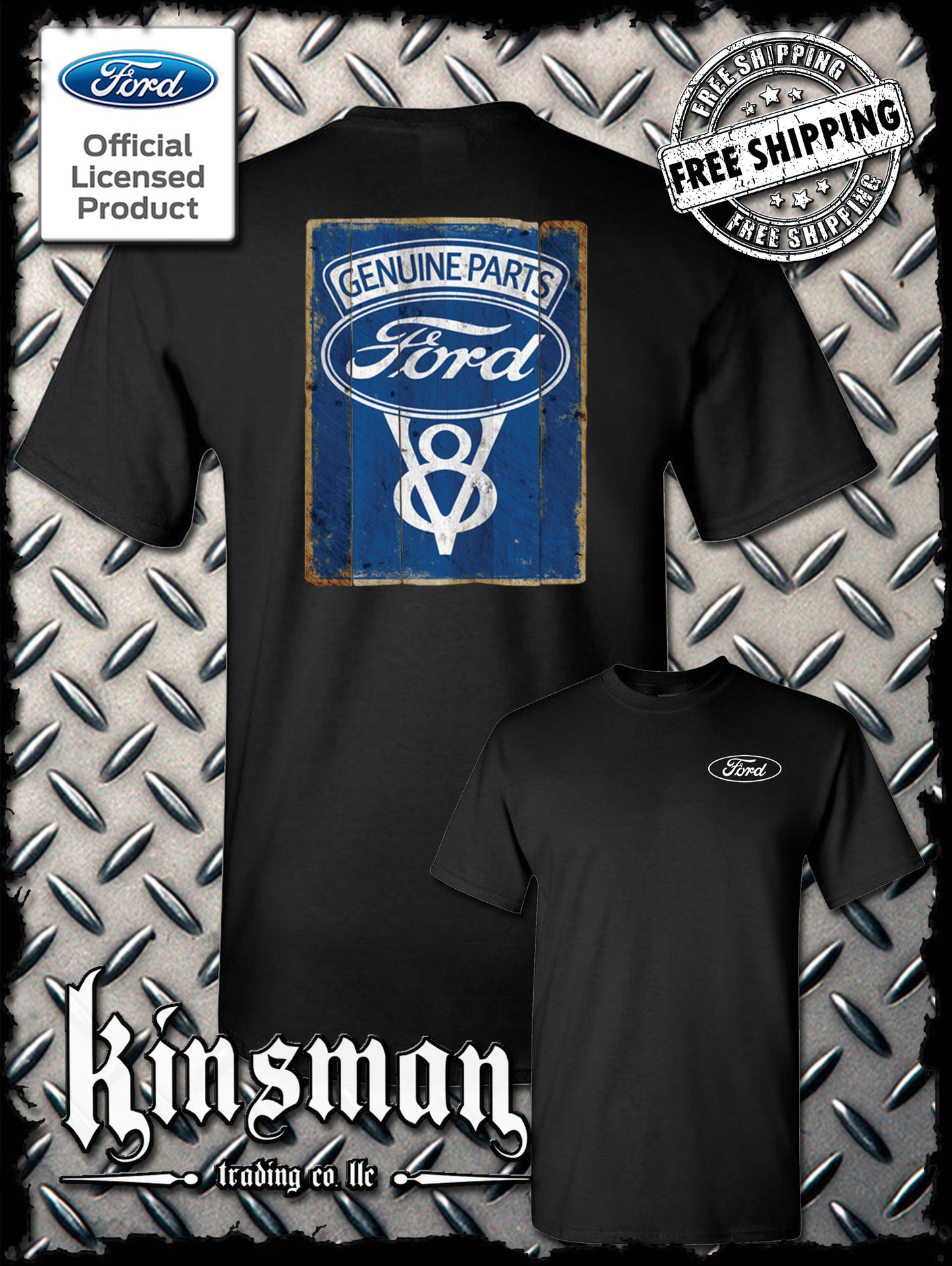 Ford Genuine Parts V8 Vintage Sign 2-Sided T-Shirt - Mustang GT500 Shelby