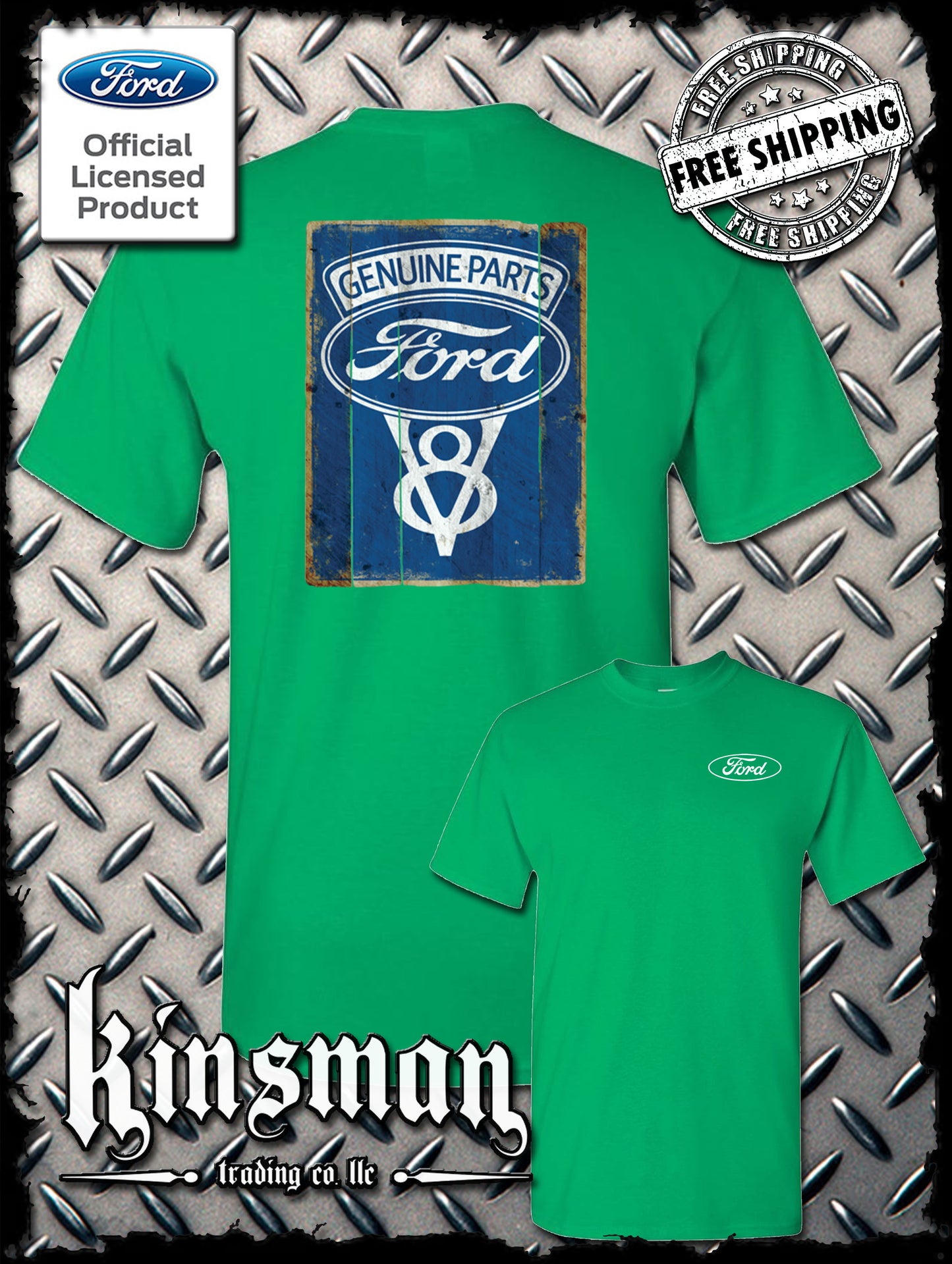 Ford Genuine Parts V8 Vintage Sign 2-Sided T-Shirt - Mustang GT500 Shelby