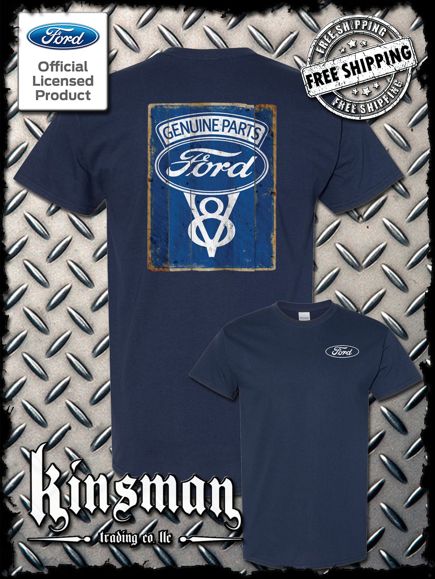 Ford Genuine Parts V8 Vintage Sign 2-Sided T-Shirt - Mustang GT500 Shelby
