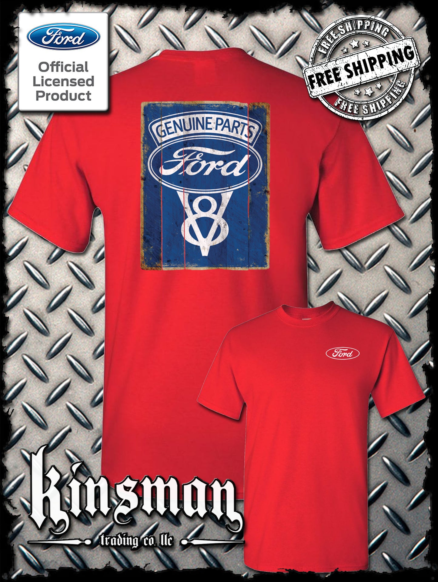 Ford Genuine Parts V8 Vintage Sign 2-Sided T-Shirt - Mustang GT500 Shelby