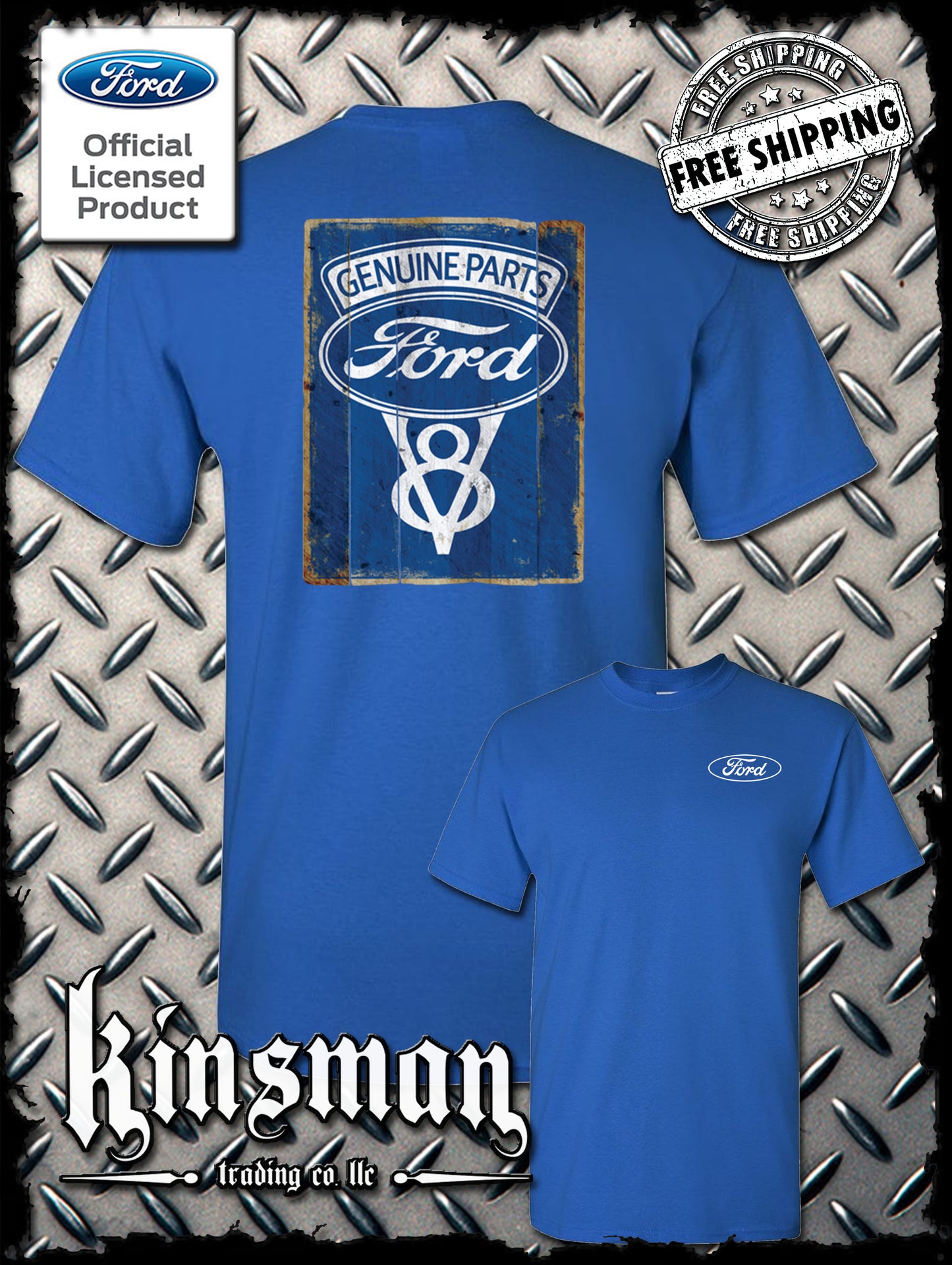 Ford Genuine Parts V8 Vintage Sign 2-Sided T-Shirt - Mustang GT500 Shelby