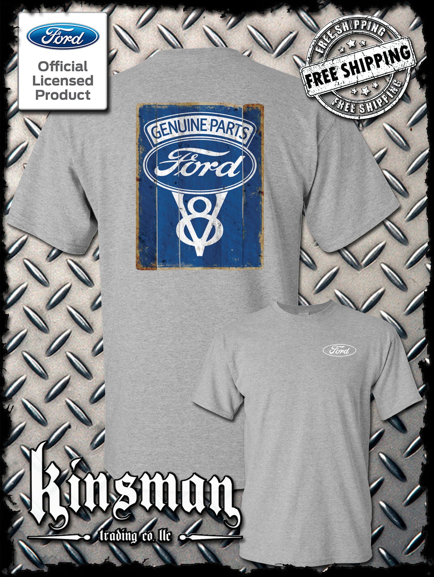Ford Genuine Parts V8 Vintage Sign 2-Sided T-Shirt - Mustang GT500 Shelby