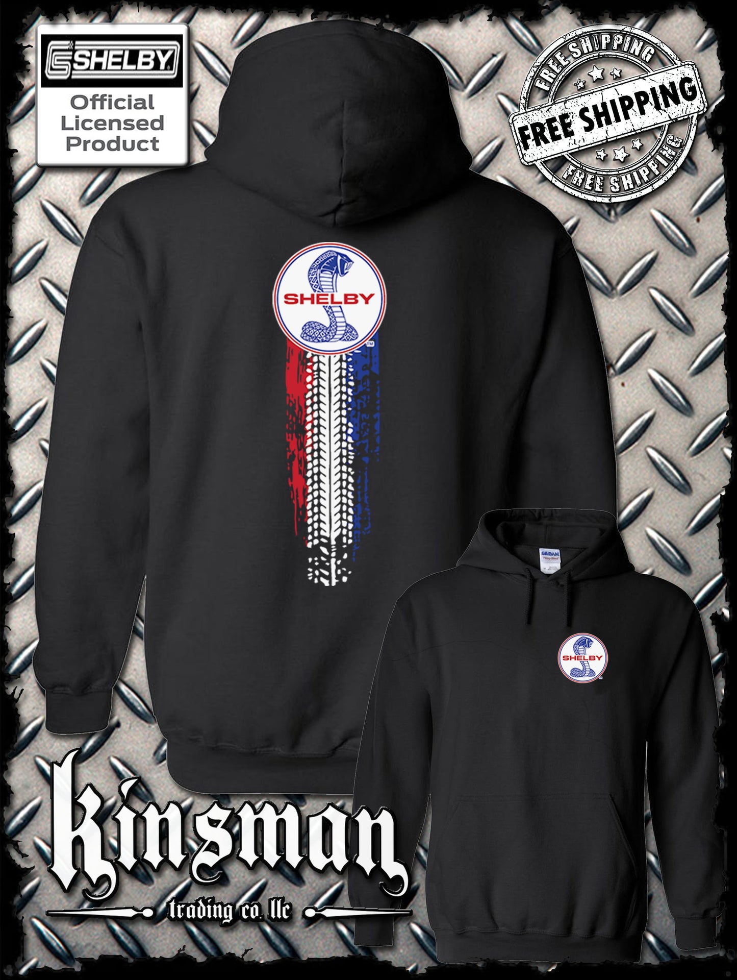 Carroll Shelby Vertical Cobra Red White Blue Logo Hoodie / Sweatshirt