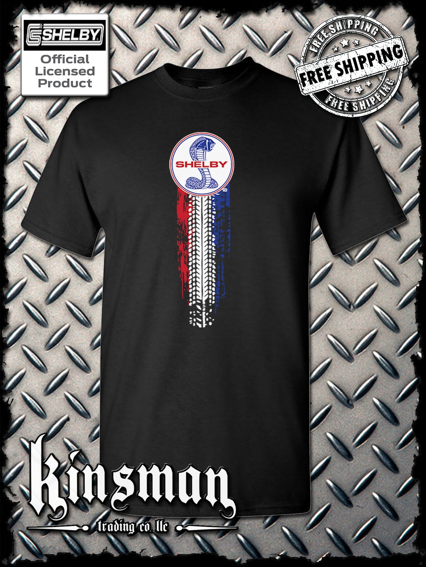 Carroll Shelby Vertical Cobra Red White Blue Logo T-Shirt