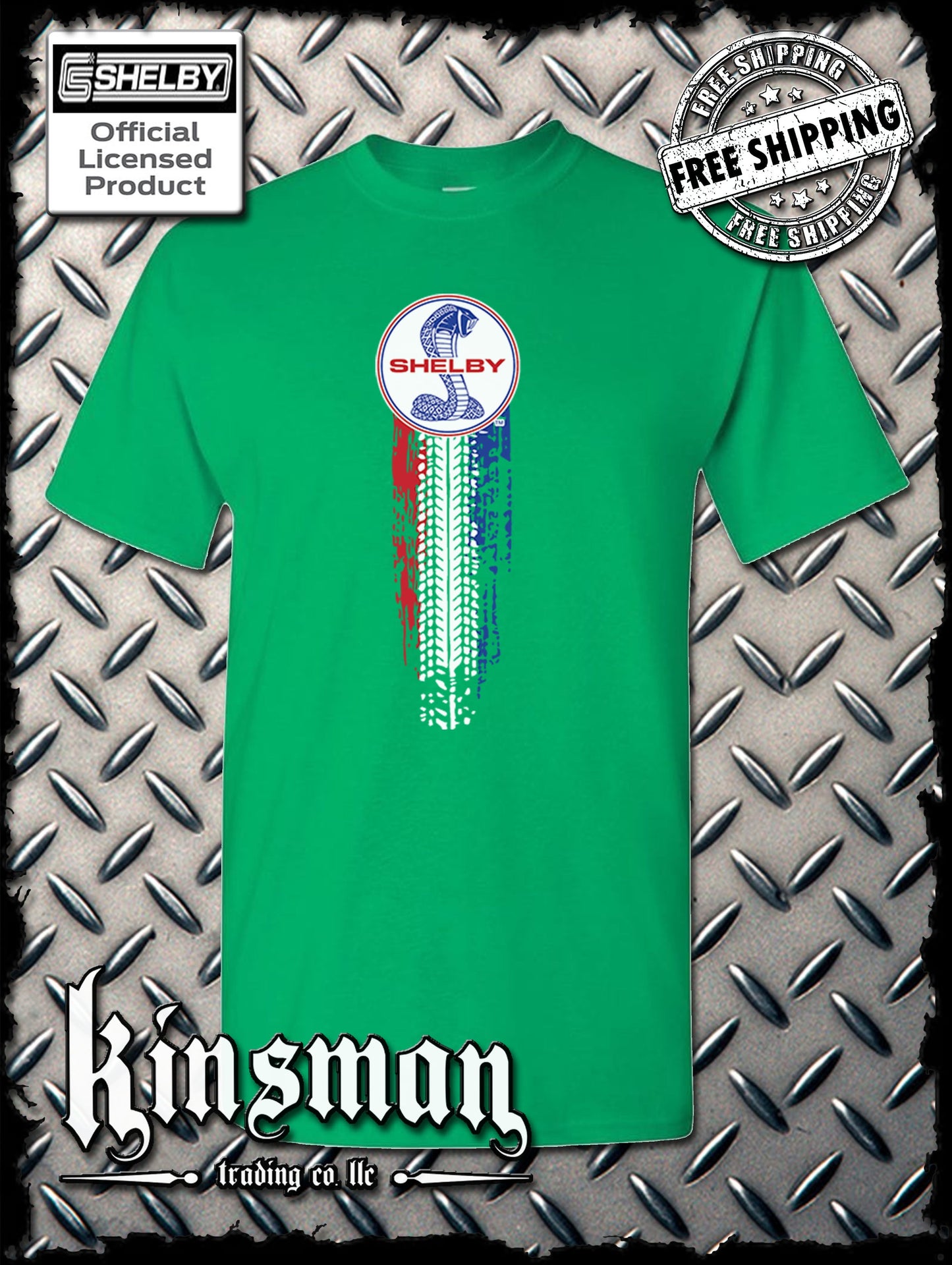 Carroll Shelby Vertical Cobra Red White Blue Logo T-Shirt